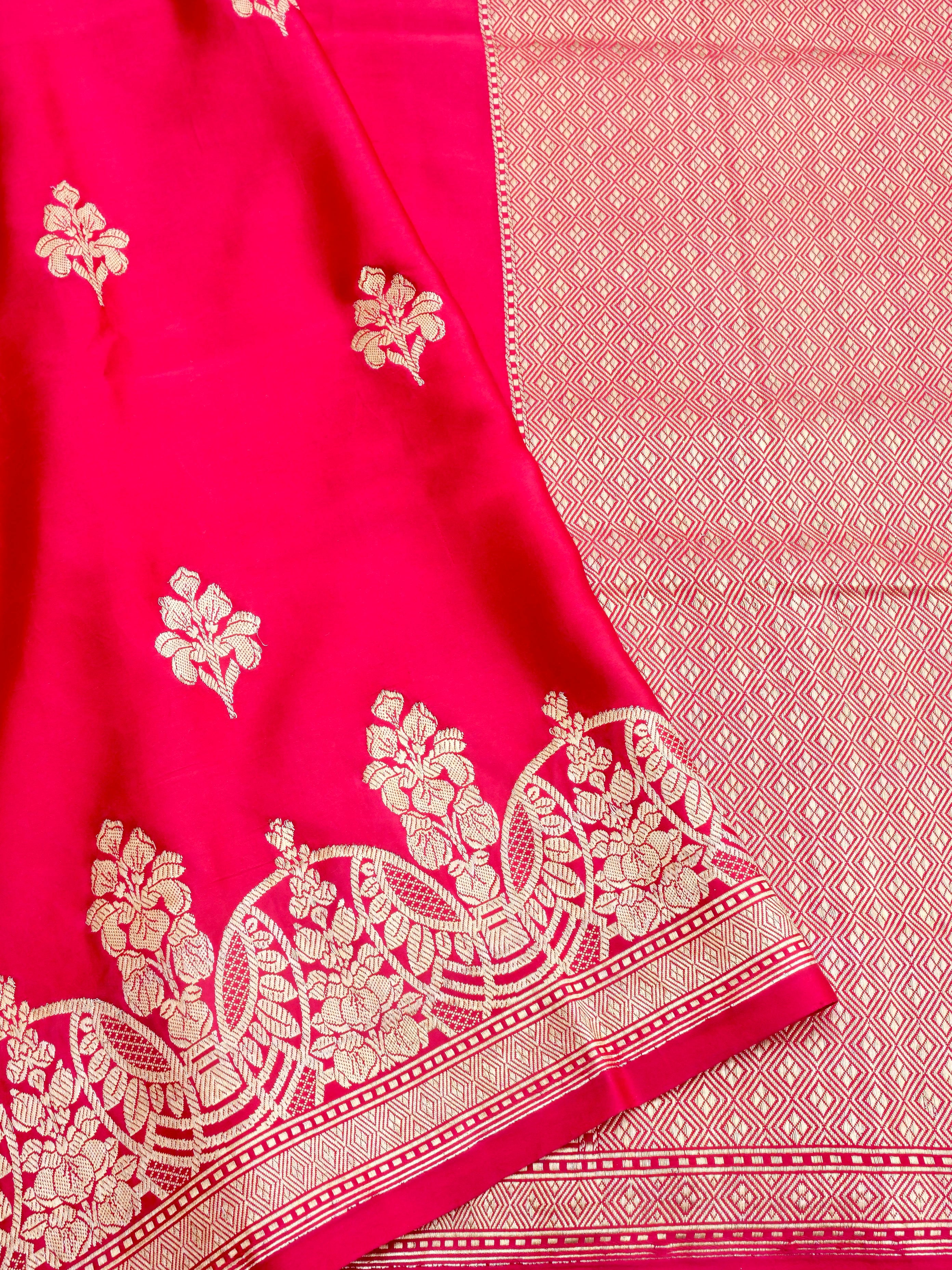 Red Handwoven Pure Satin Silk Banarasi Saree