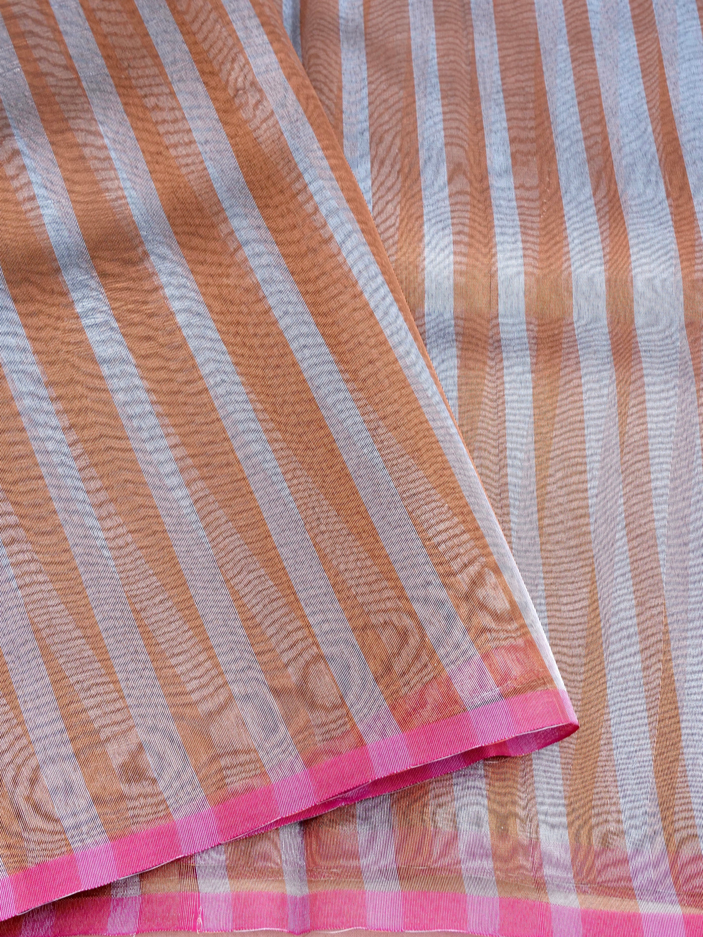 Striped Tissue Banarasi Saree without Border