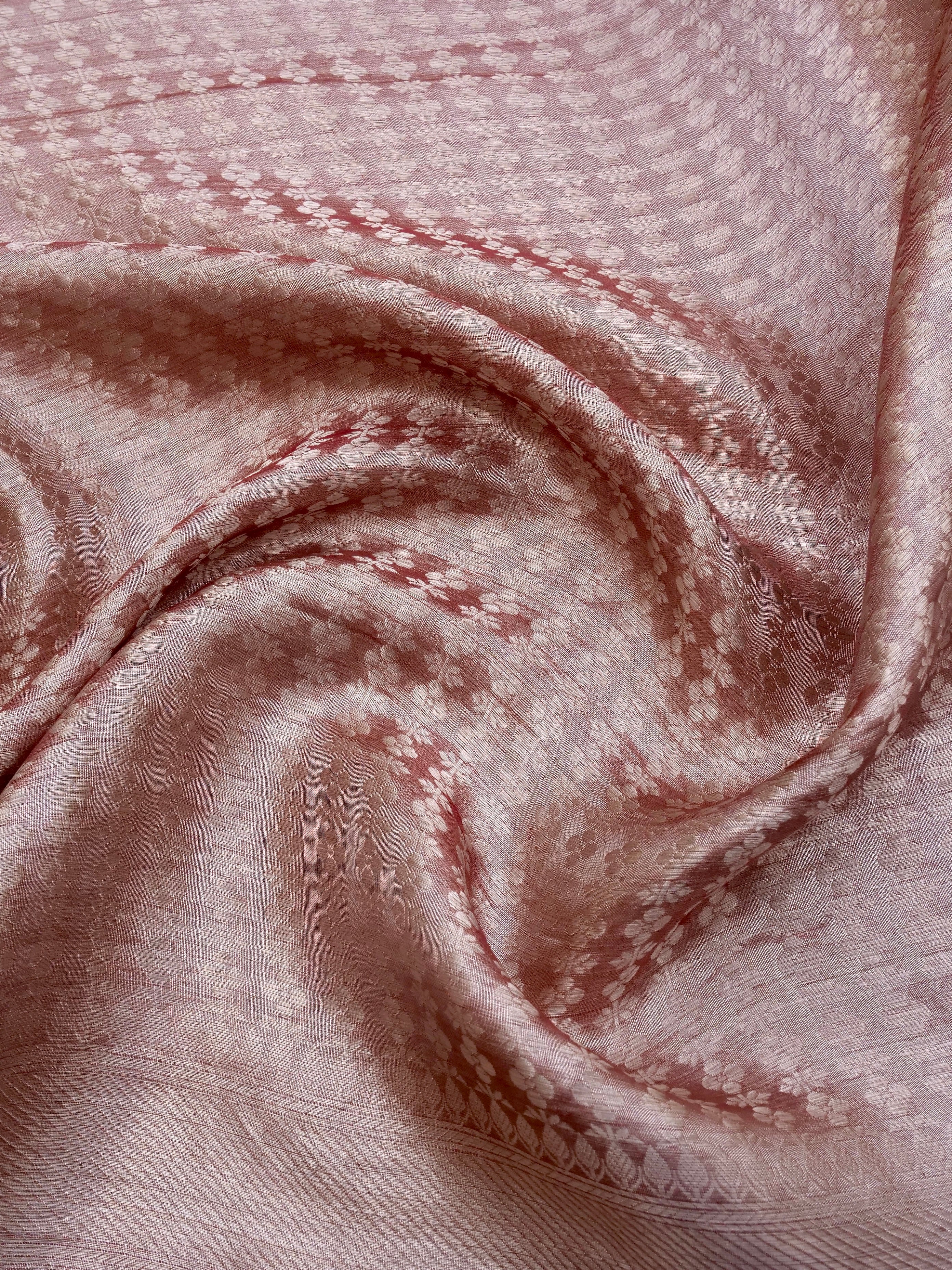 Rust Pink Handwoven Pure Tissue Silk Saree