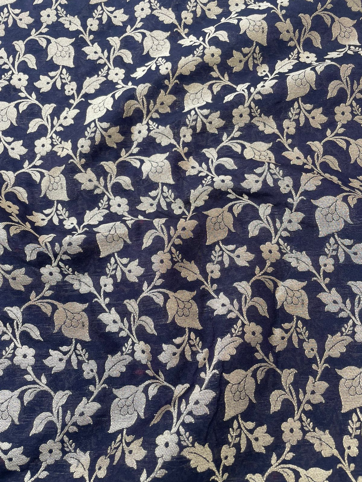 Black Semi Silk Floral Jaal Fabric