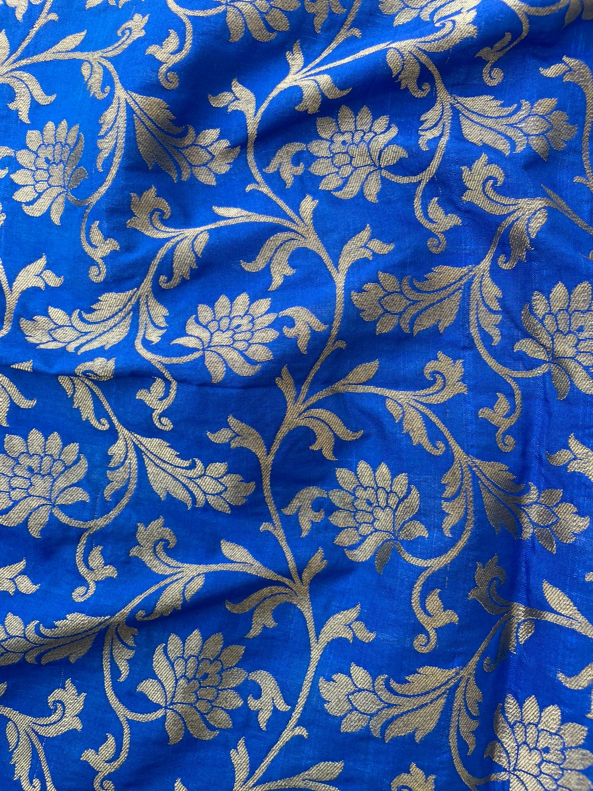 Blue Semi Silk Floral Jaal Fabric