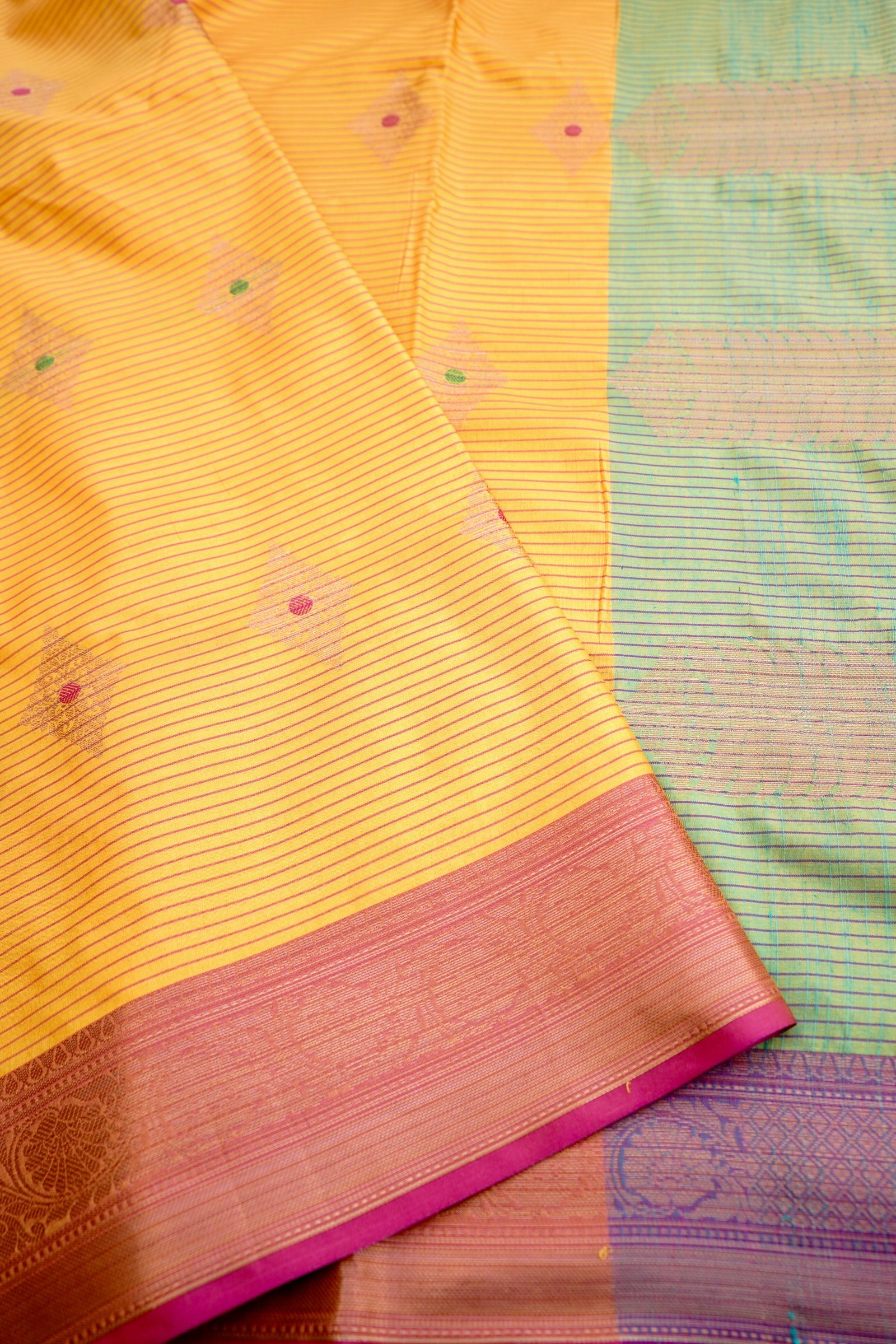 Yellow Banarasi Soft Silk Saree with Contrast Border