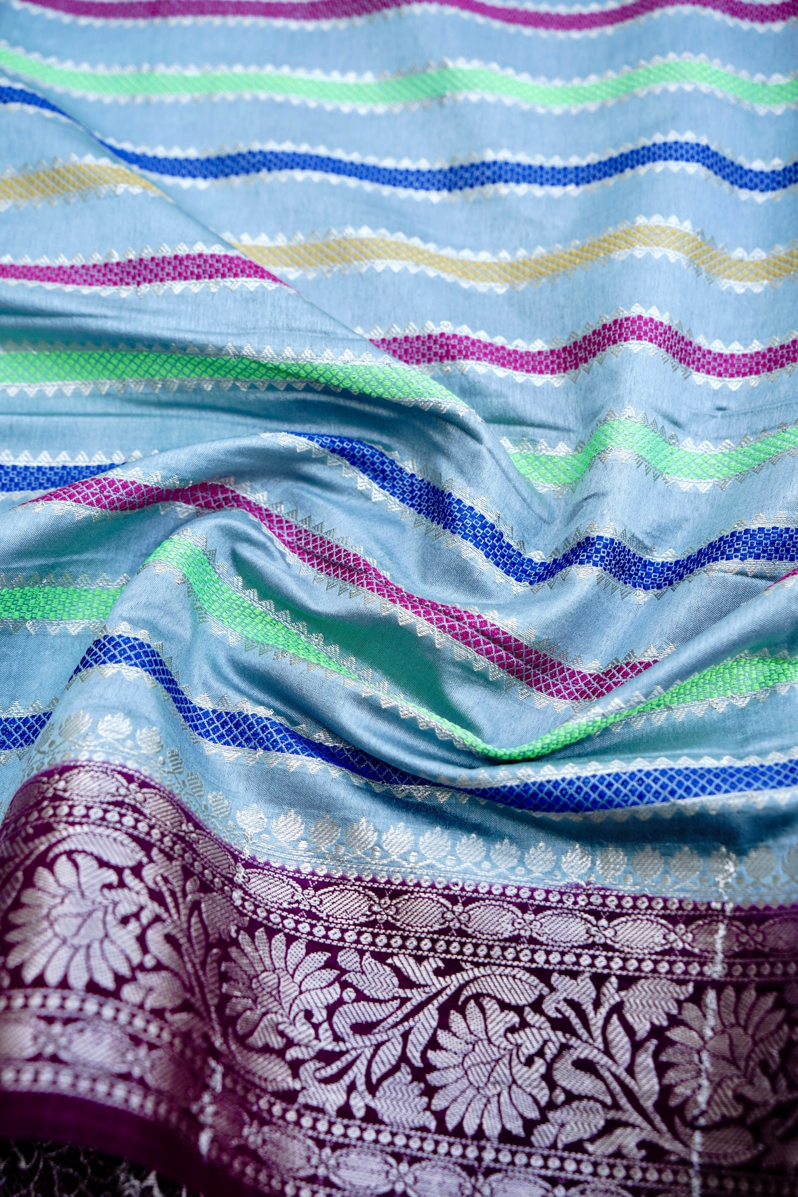 Grey Raw Mango Silk Meena Striped Saree