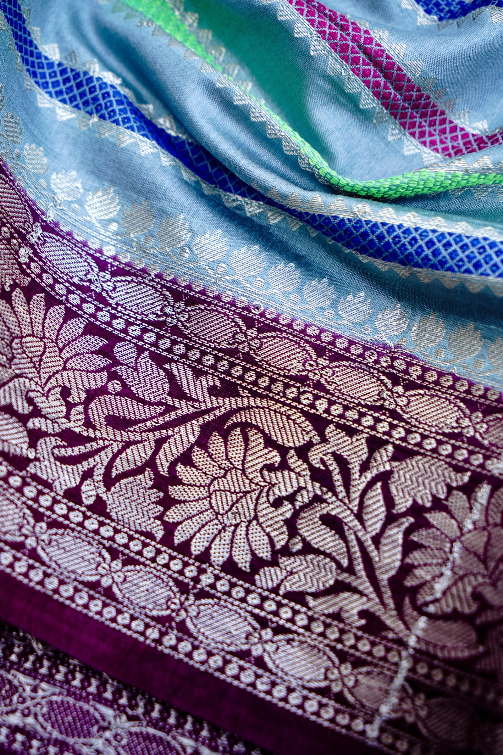 Grey Raw Mango Silk Meena Striped Saree