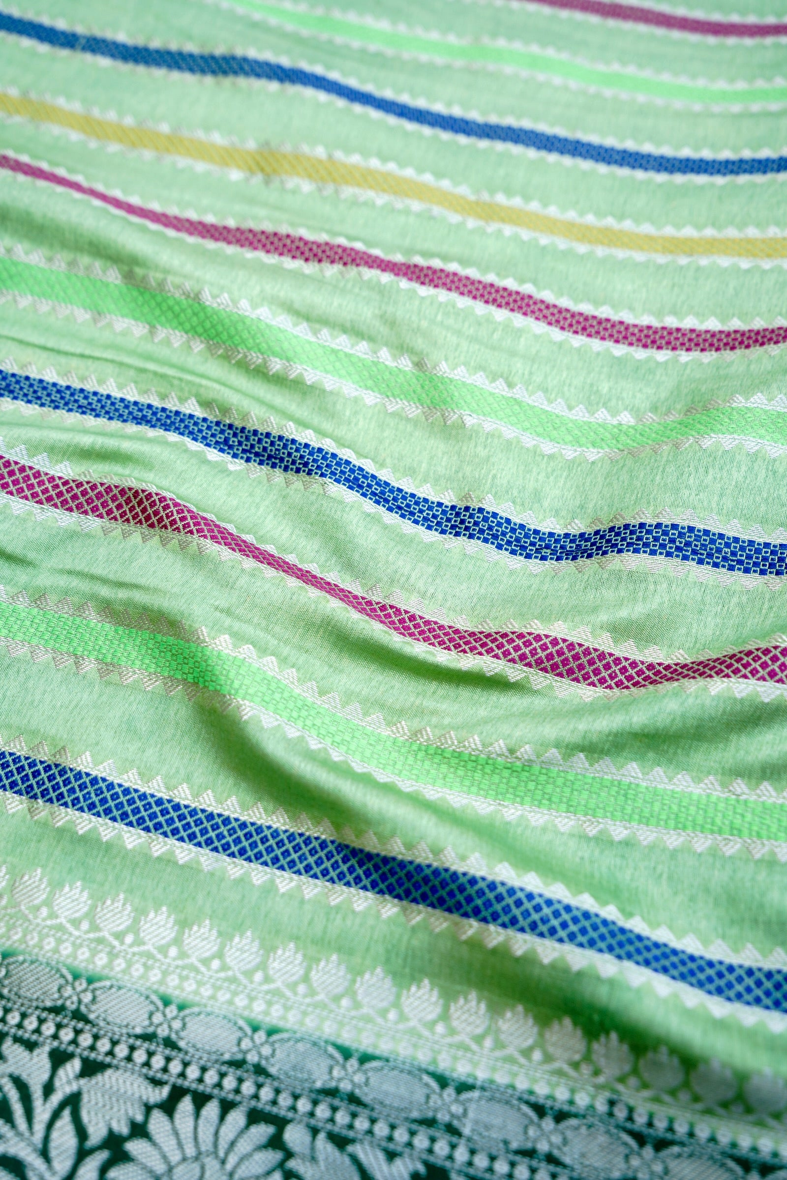 Green Raw Mango Silk Meena Striped Saree