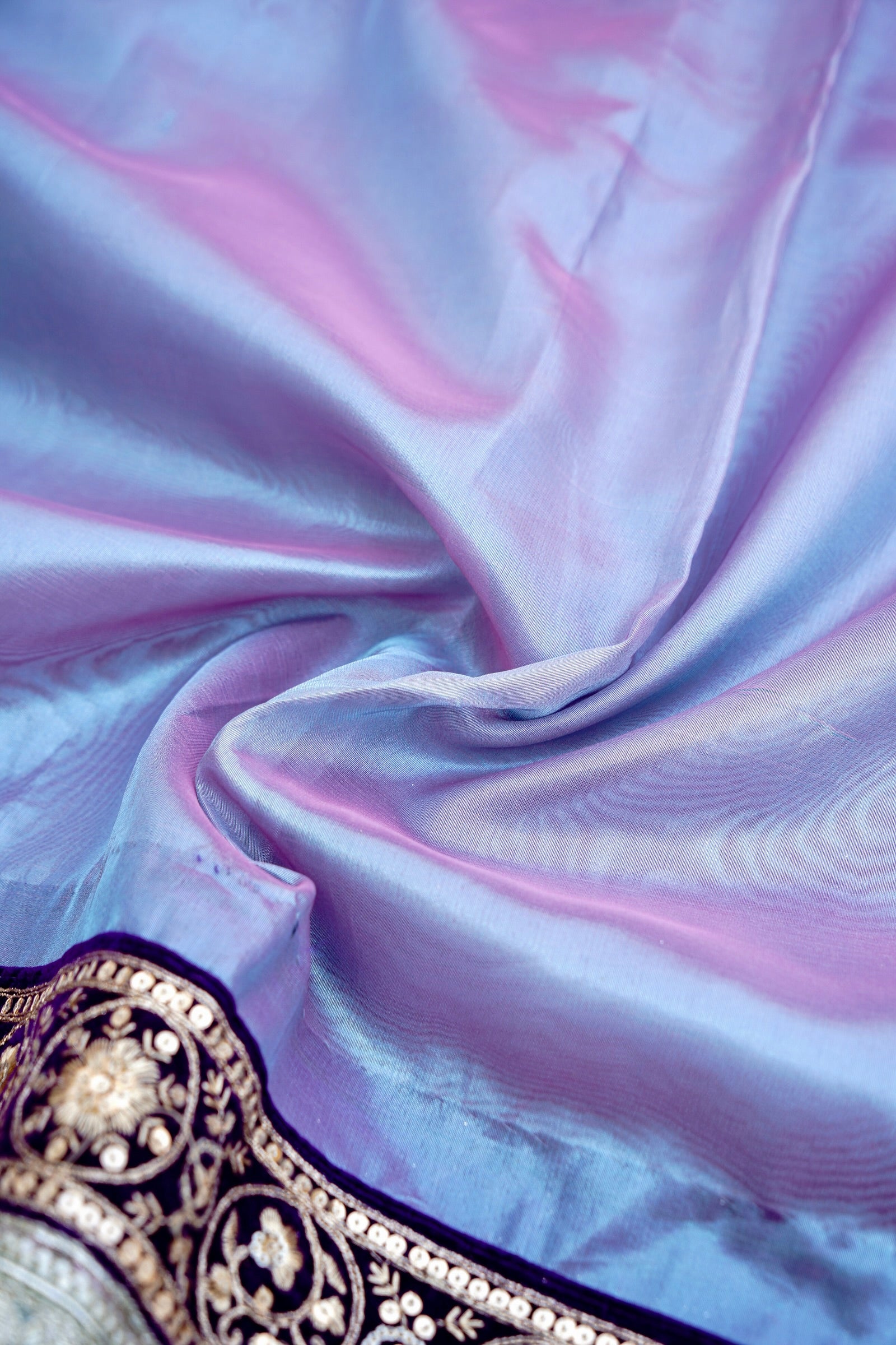 Purple Tissue Silk Saree with Lace Border