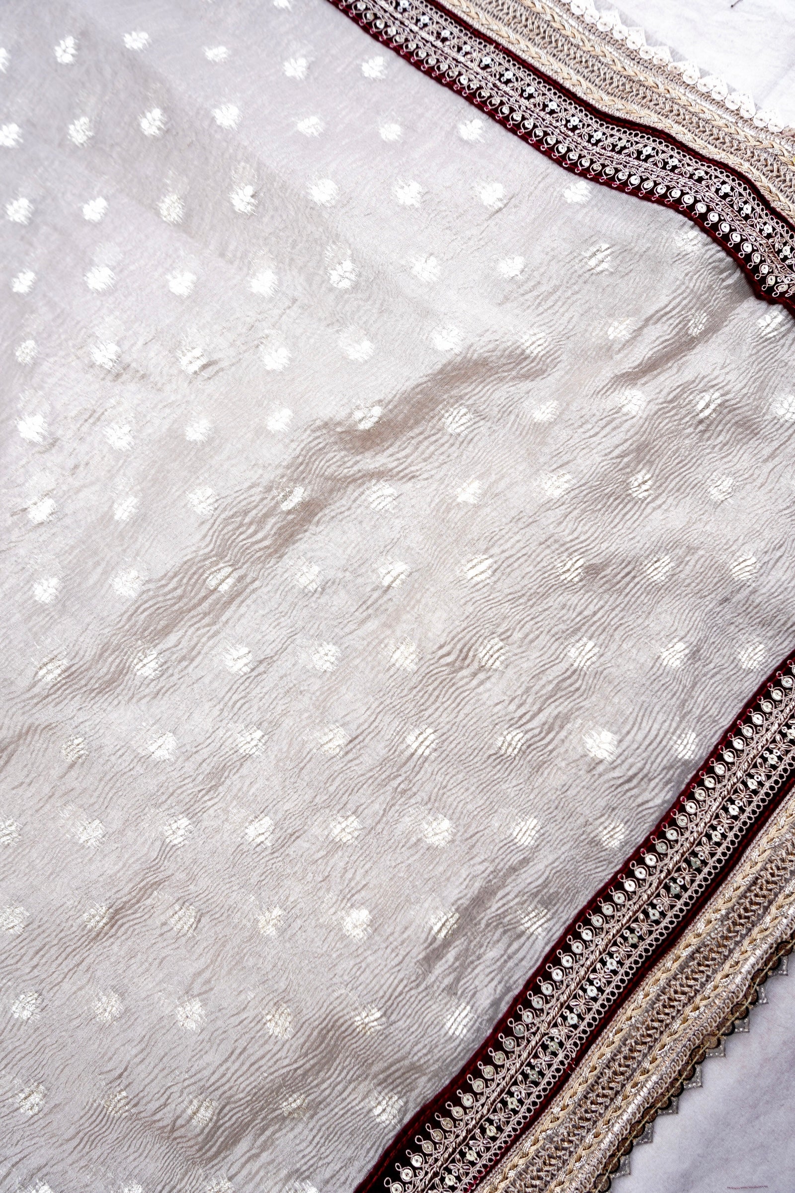 Beige Tissue Silk Saree Buti with Lace Border