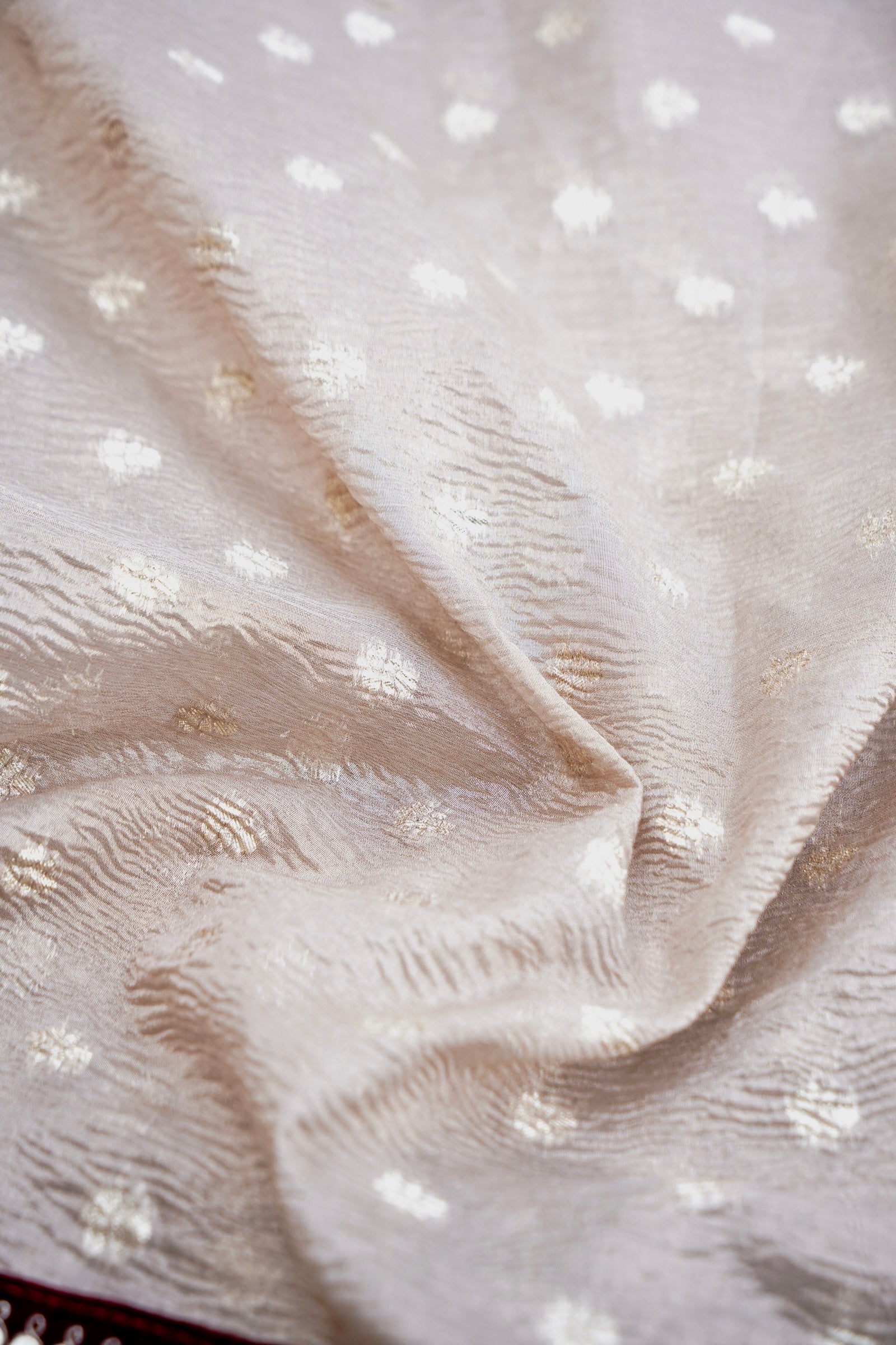 Beige Tissue Silk Saree Buti with Lace Border