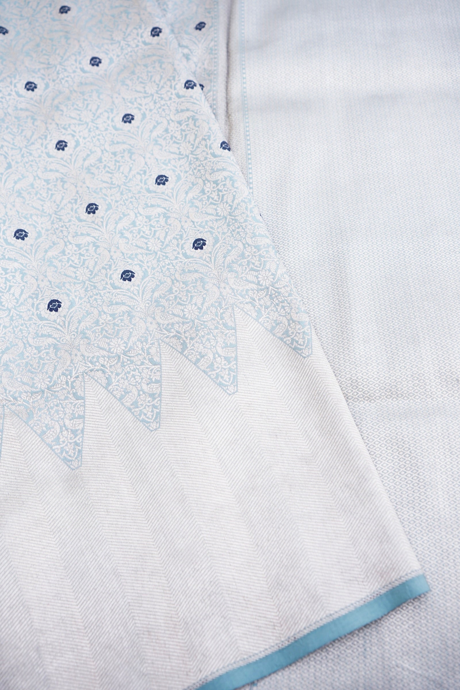 Light Blue Shikargah Handwoven Pure Silk Kadhua Brocade Banarasi Saree