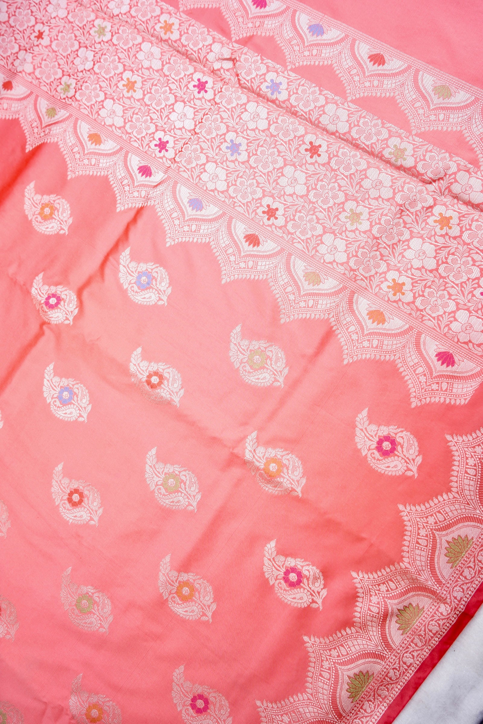 Peach Butidar Banarasi Saree with Meenakari