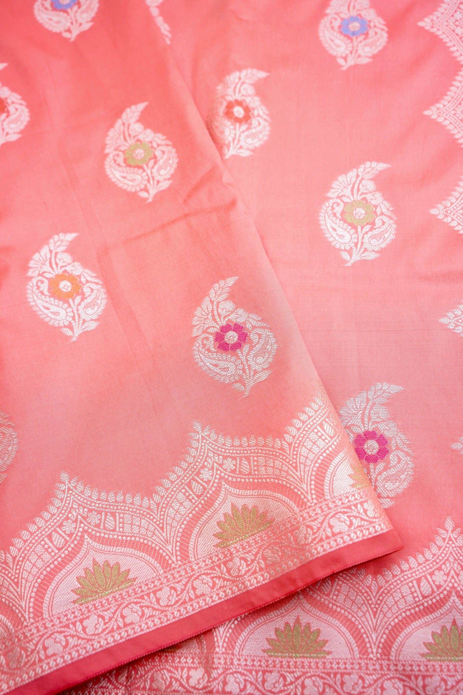 Peach Butidar Banarasi Saree with Meenakari