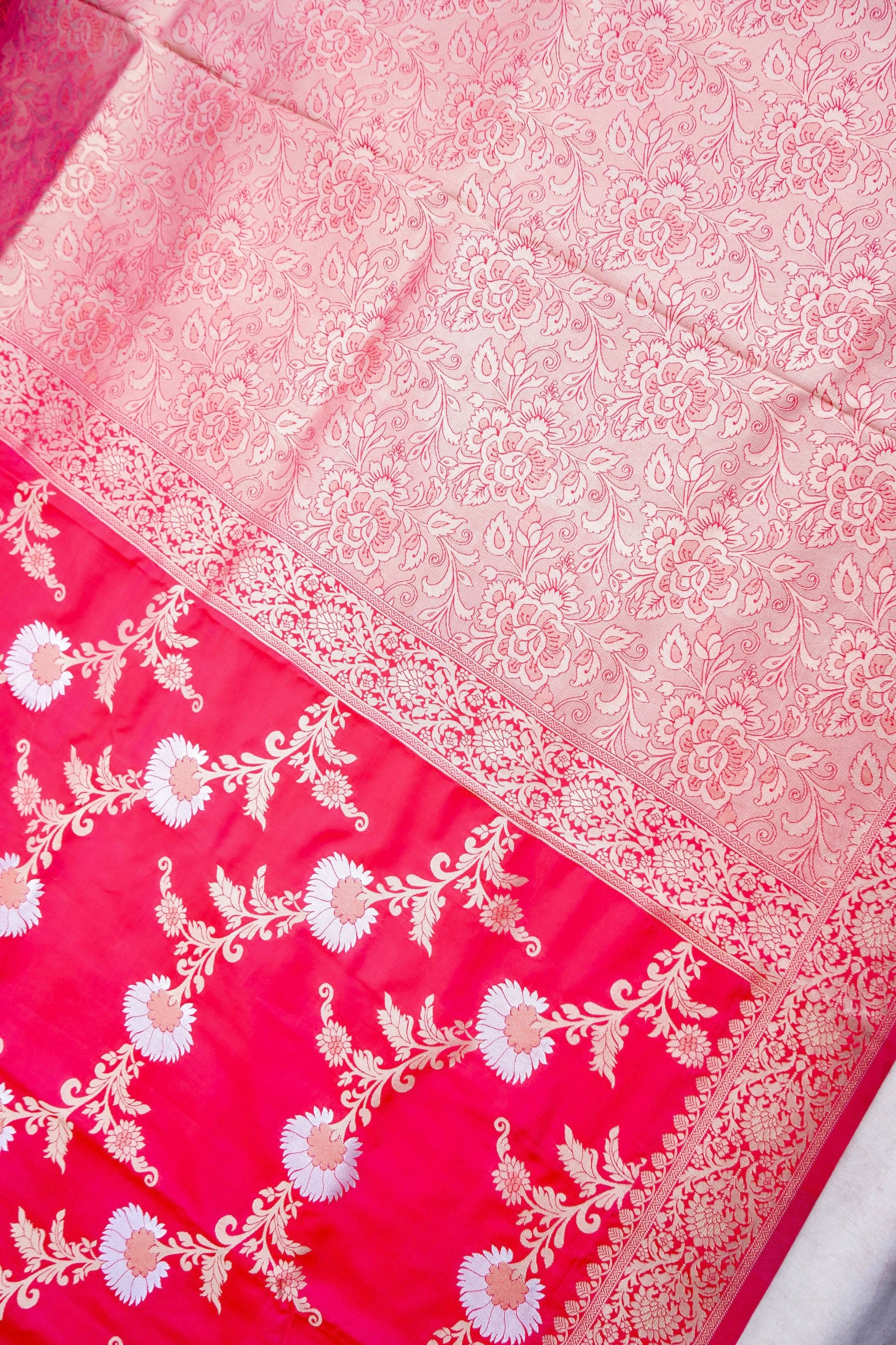 Pink Banarasi Silk Saree with Zari Floral Jaal