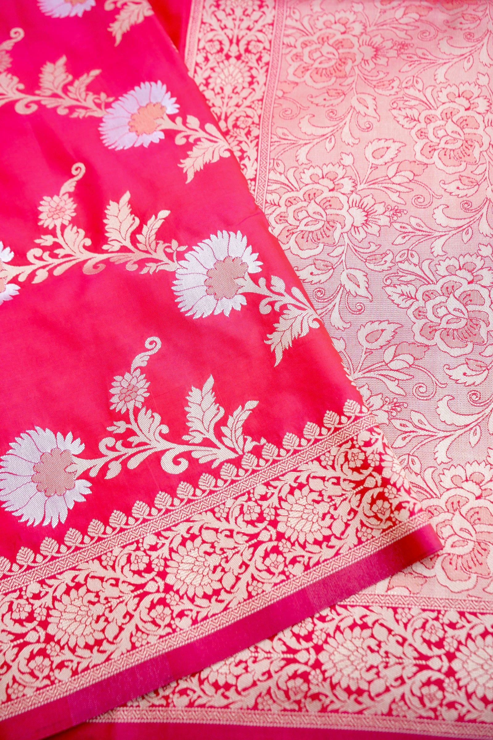 Pink Banarasi Silk Saree with Zari Floral Jaal