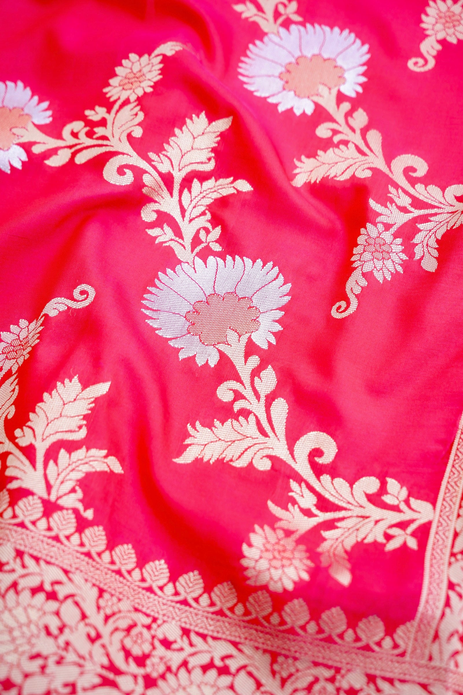 Pink Banarasi Silk Saree with Zari Floral Jaal