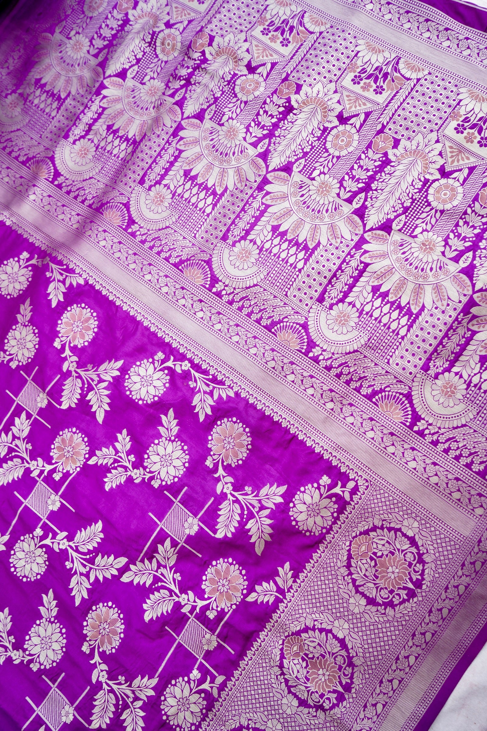 Purple Banarasi Silk Saree with Zari Floral Jaal