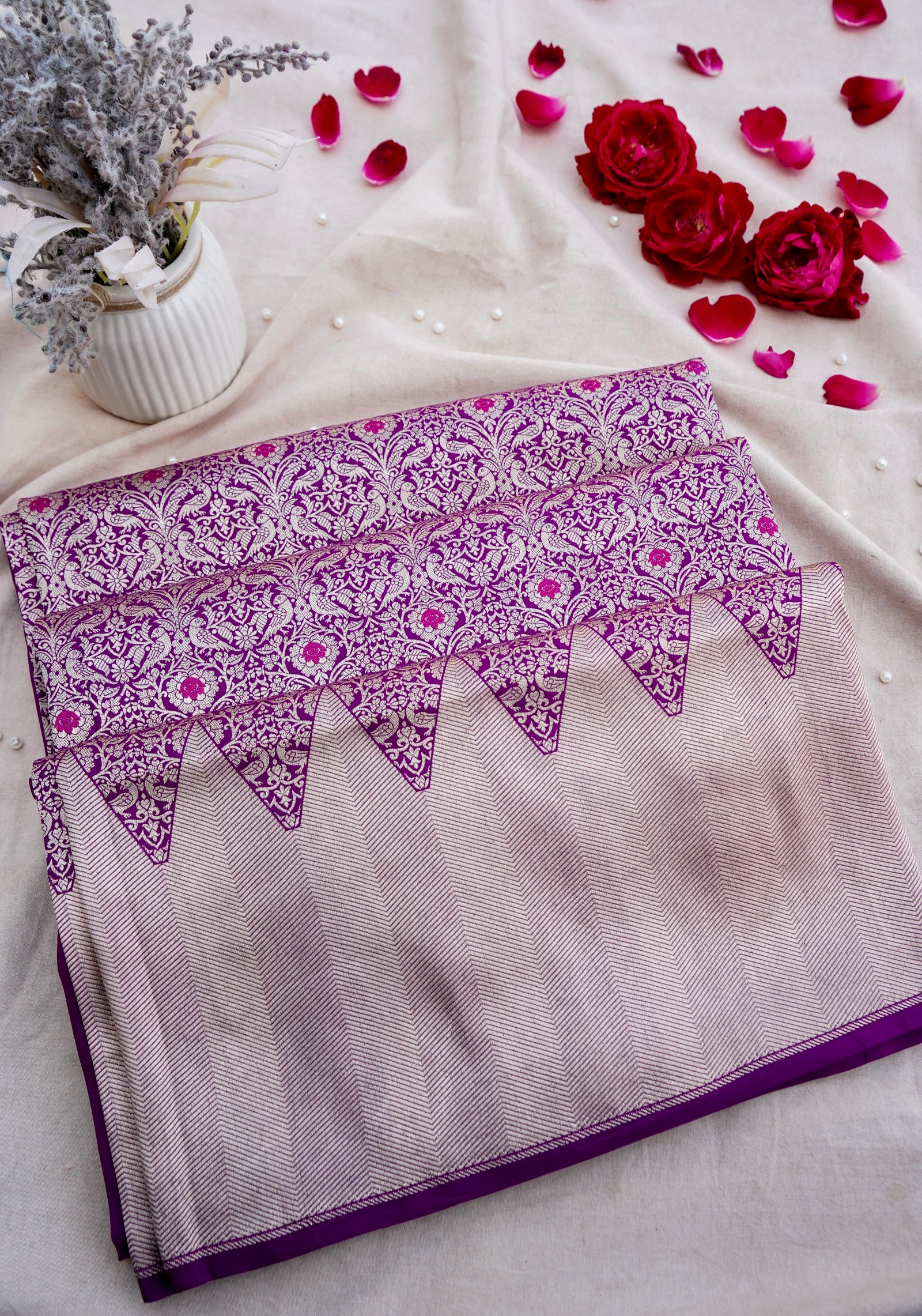 Purple Shikargah Brocade Handwoven Pure Silk Banarasi Saree
