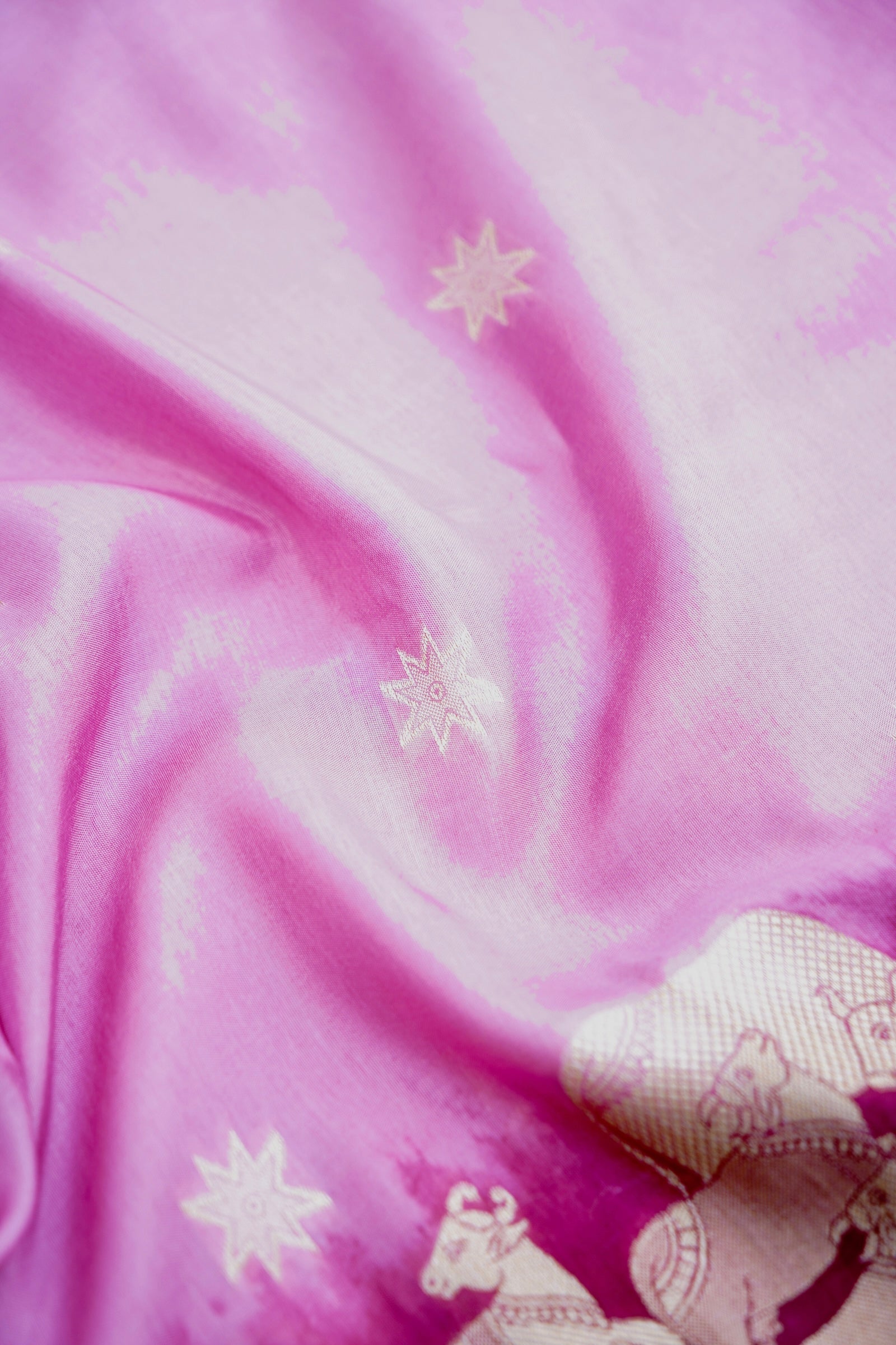 Pink Banarasi Munga Crepe Saree with Shikargah