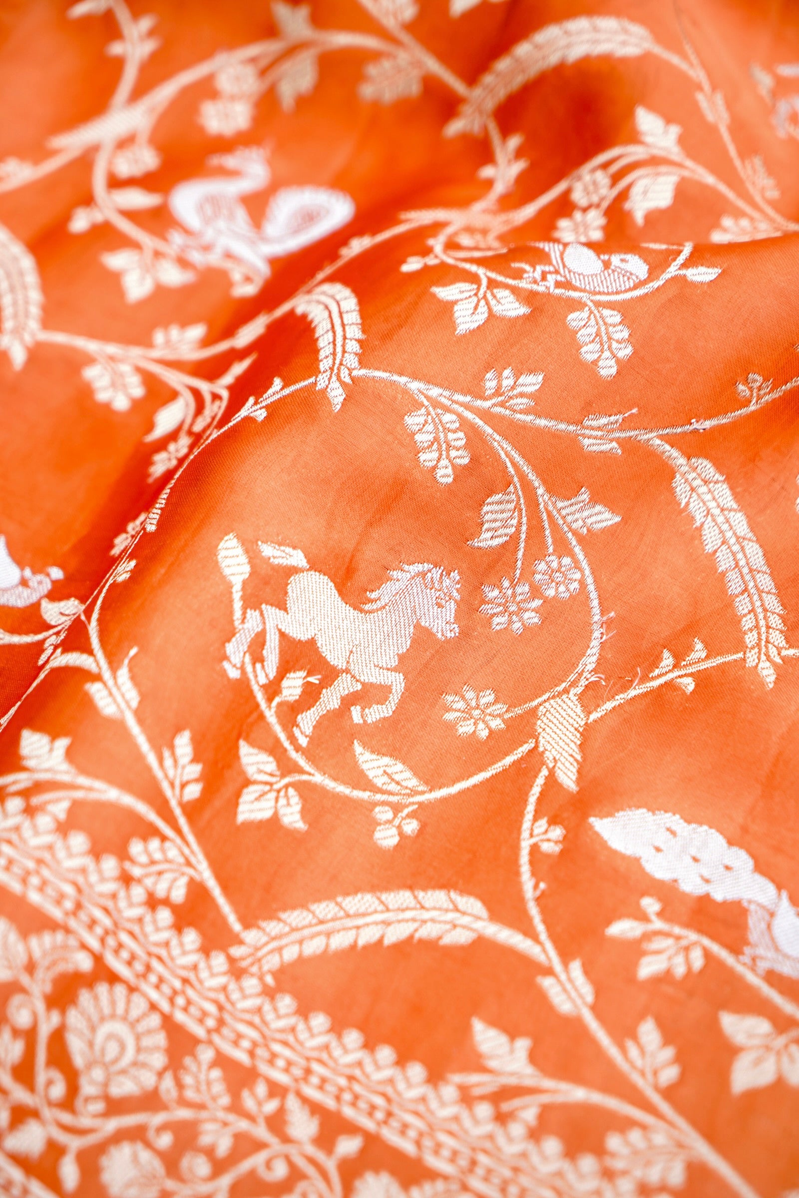 Orange Mashru Jaal Shikargah Banarasi Saree