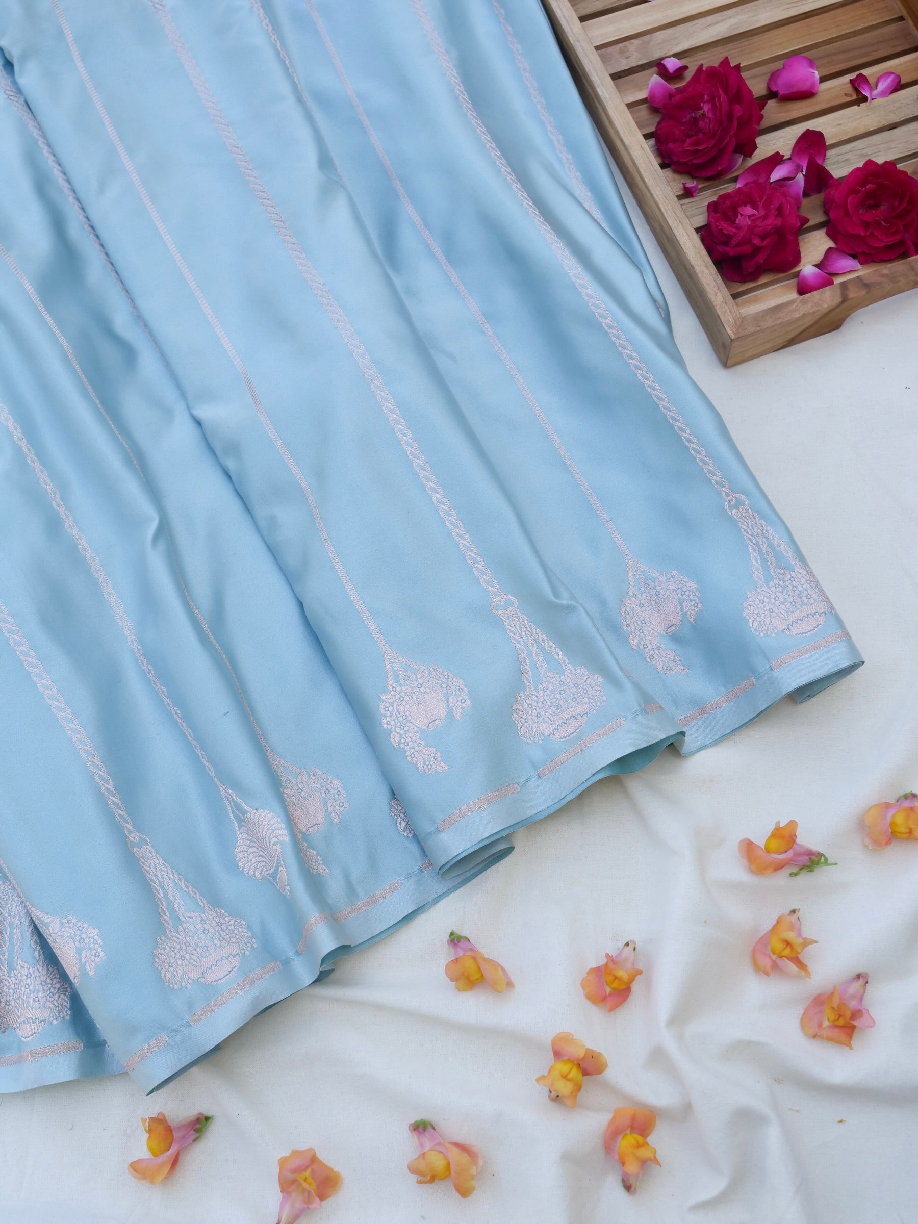 Sky Blue Banarasi Mashru Silk Saree