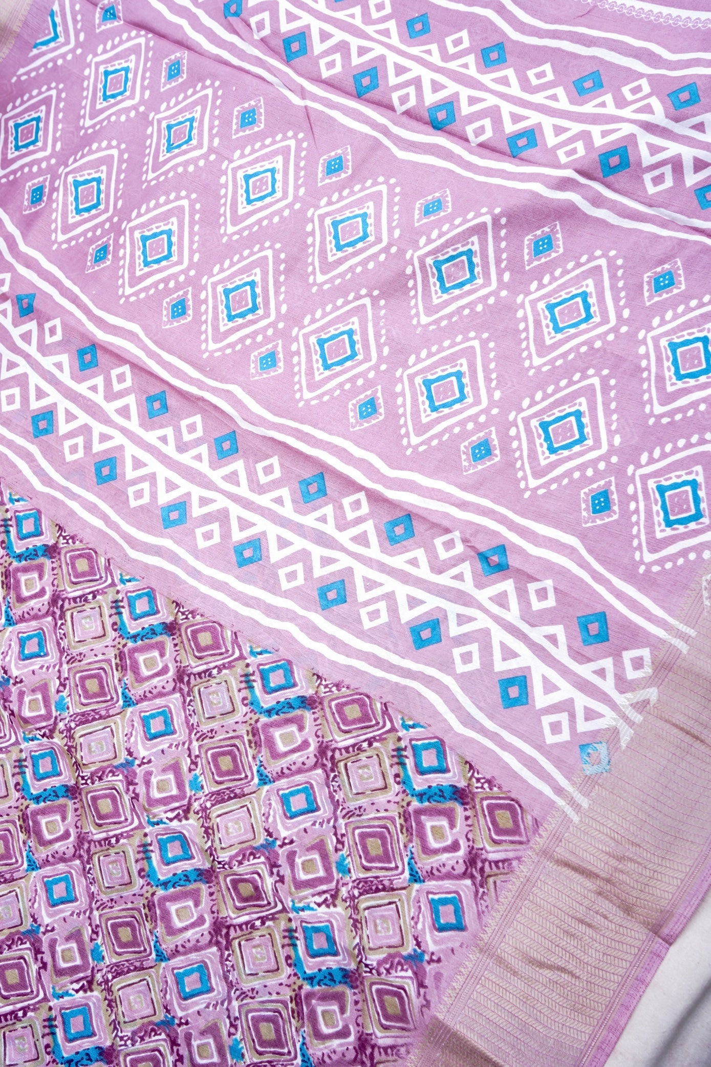 Pink Chanderi Cotton Silk Floral Digital Print Banarasi Saree
