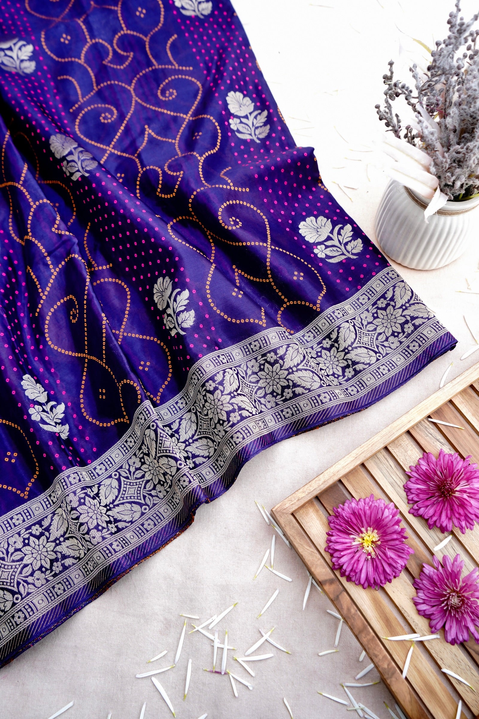 Purple Crepe Silk Banarasi Saree with Meenakari Zari Work