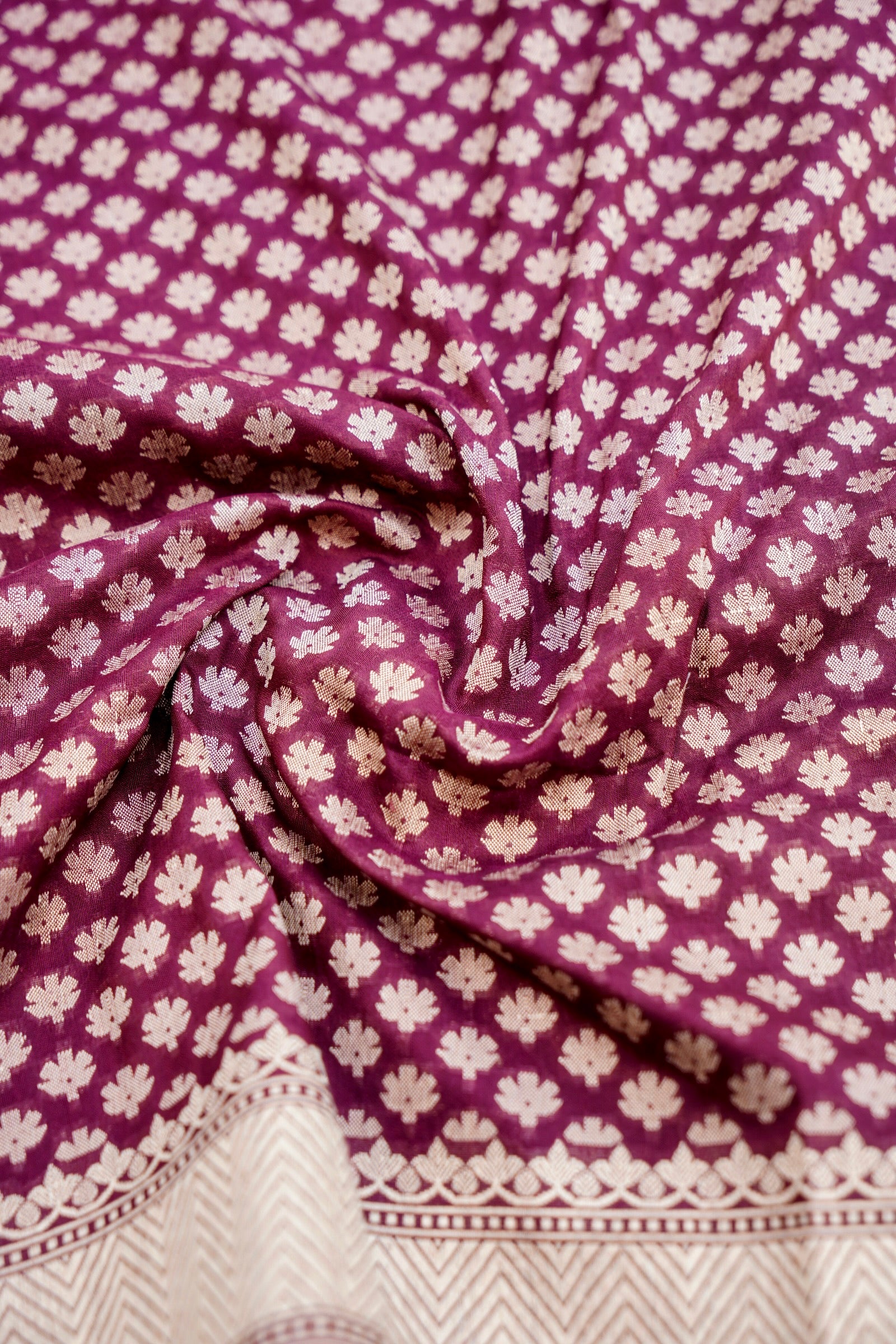 Maroon Pure Kataan Silk Jangla Handloom Banarasi Saree