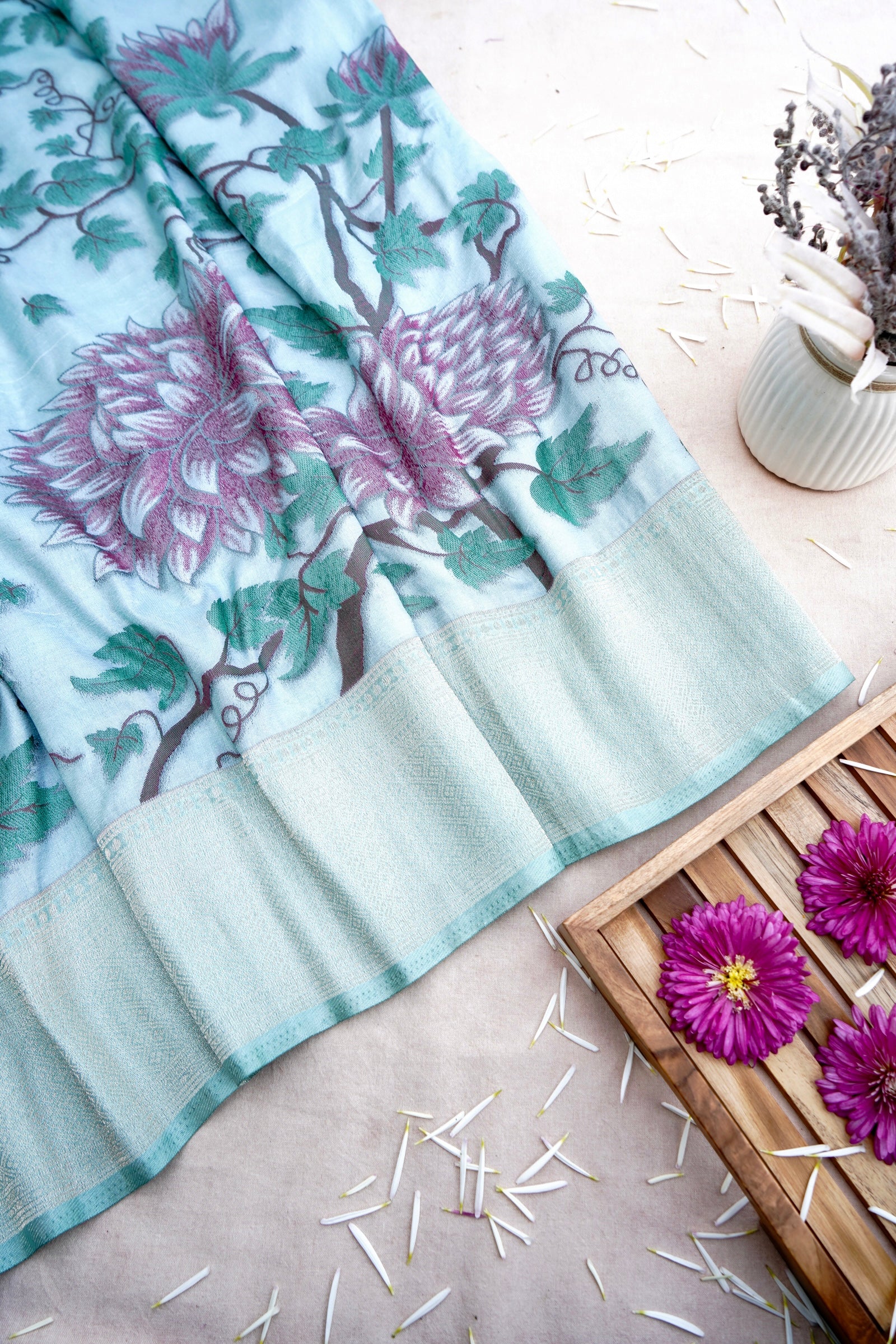 Sky Blue Soft Silk Banarasi Saree