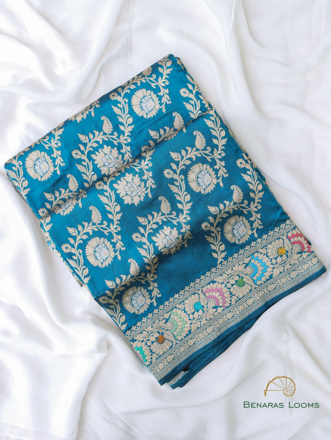 Blue Handloom Kataan Silk Kadhua Jangla Banarasi Saree