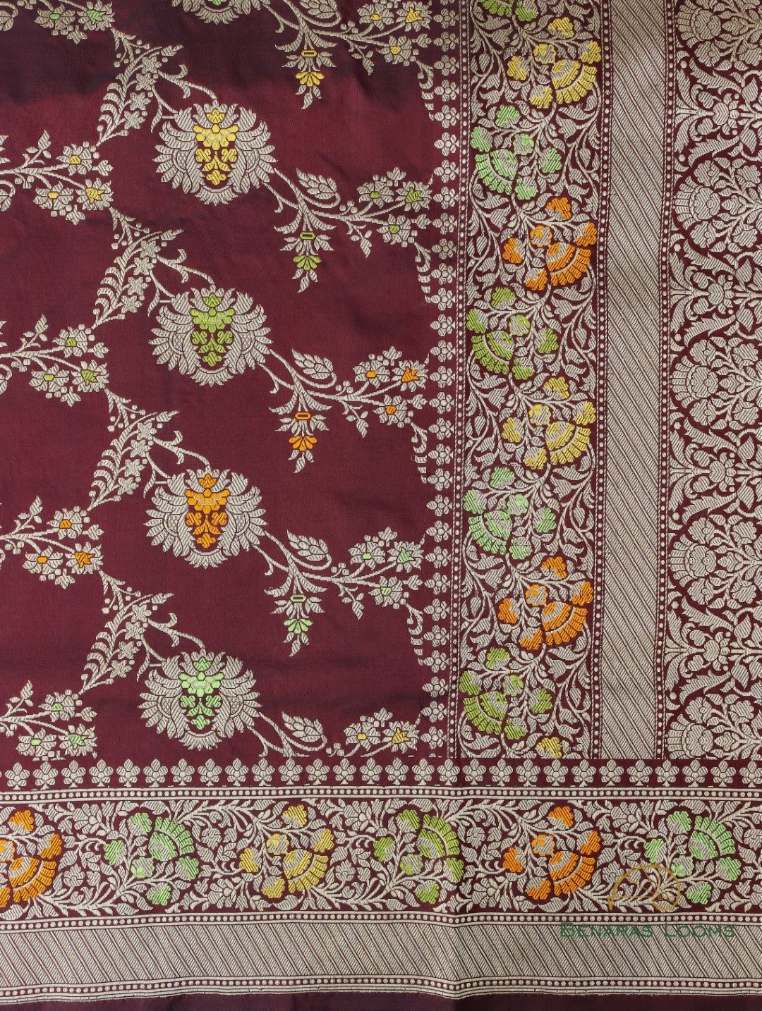 Maroon Handloom Kataan Silk Kadhua Jangla Banarasi Saree