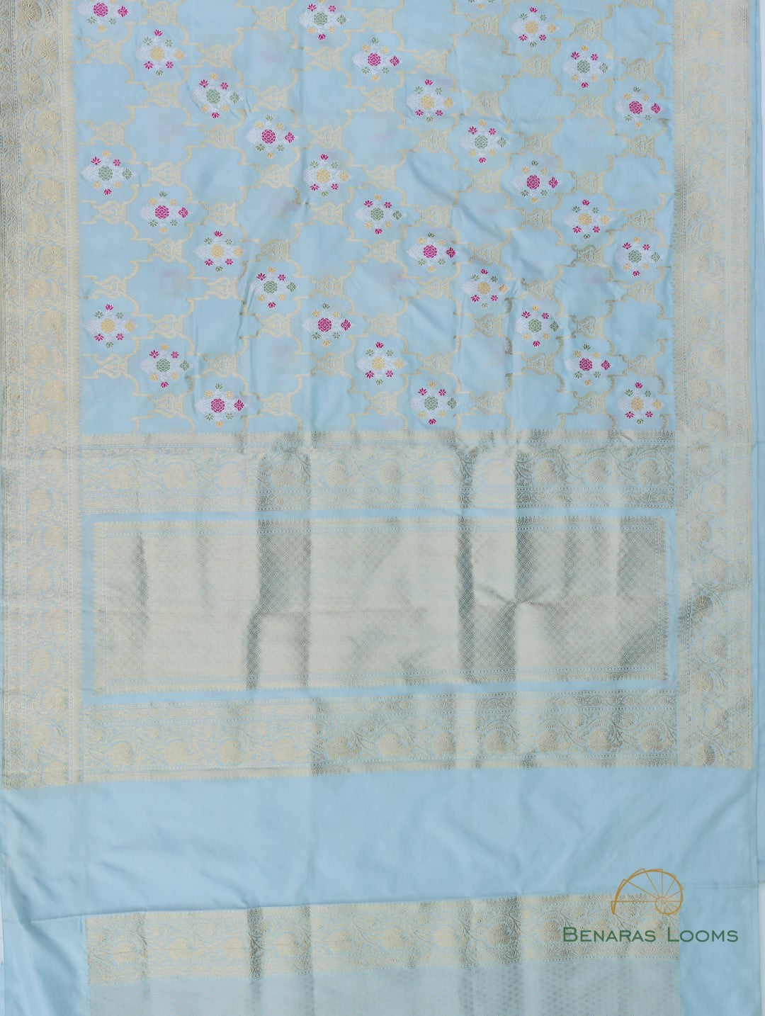 Sky Blue Handloom Kataan Silk Kadhua Jangla Banarasi Saree