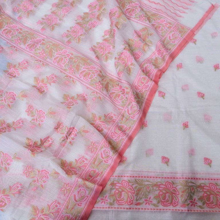Ivory Cotton Silk Banarasi Unstitched Suit Fabric