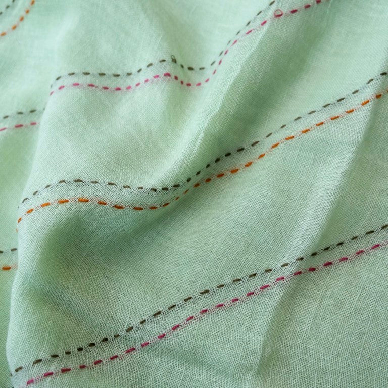 Green Linen Silk Printed Unstitched Suit Fabric