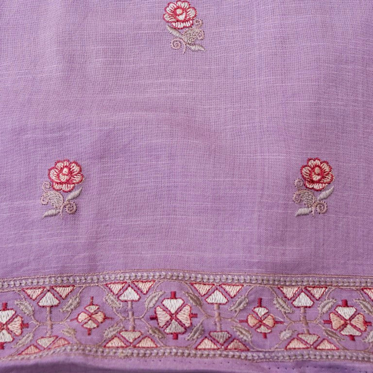 Lilac Linen Silk Embroidered Unstitched Suit Fabric