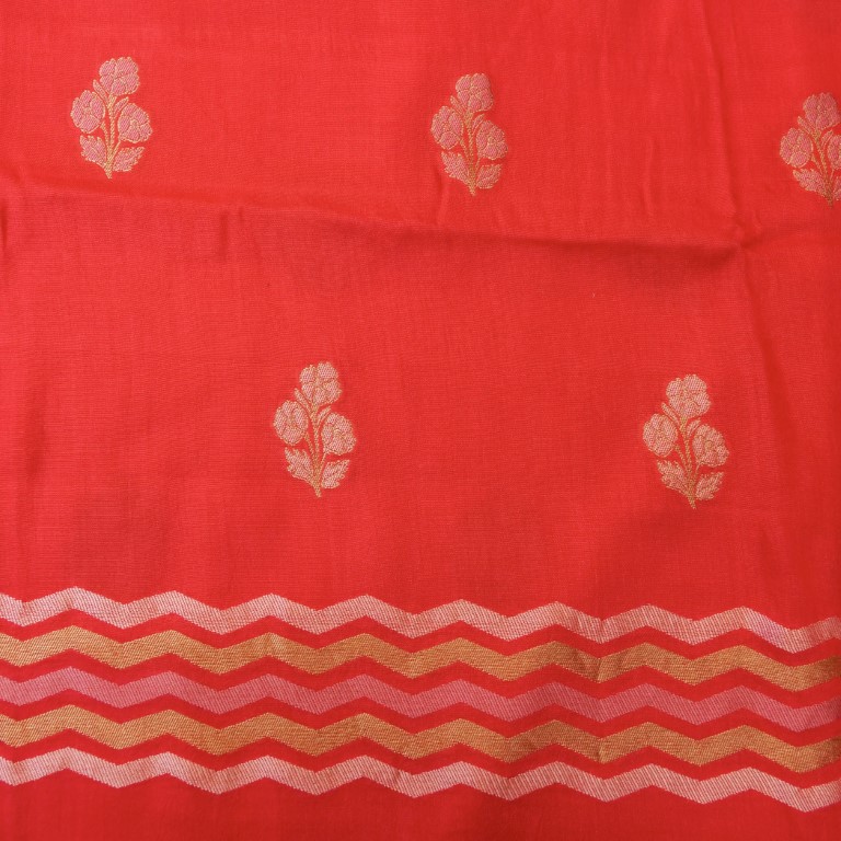 Red Cotton Silk Banarasi Unstitched Suit Fabric