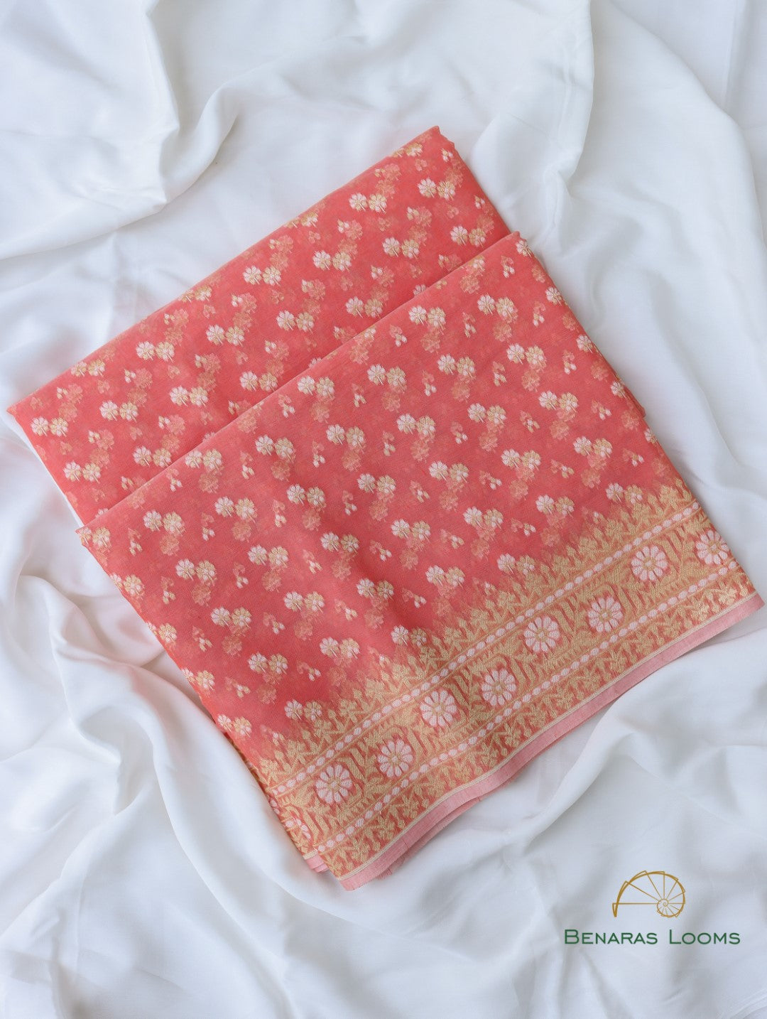 Peach Handloom Cotton Butidar Banarasi Saree