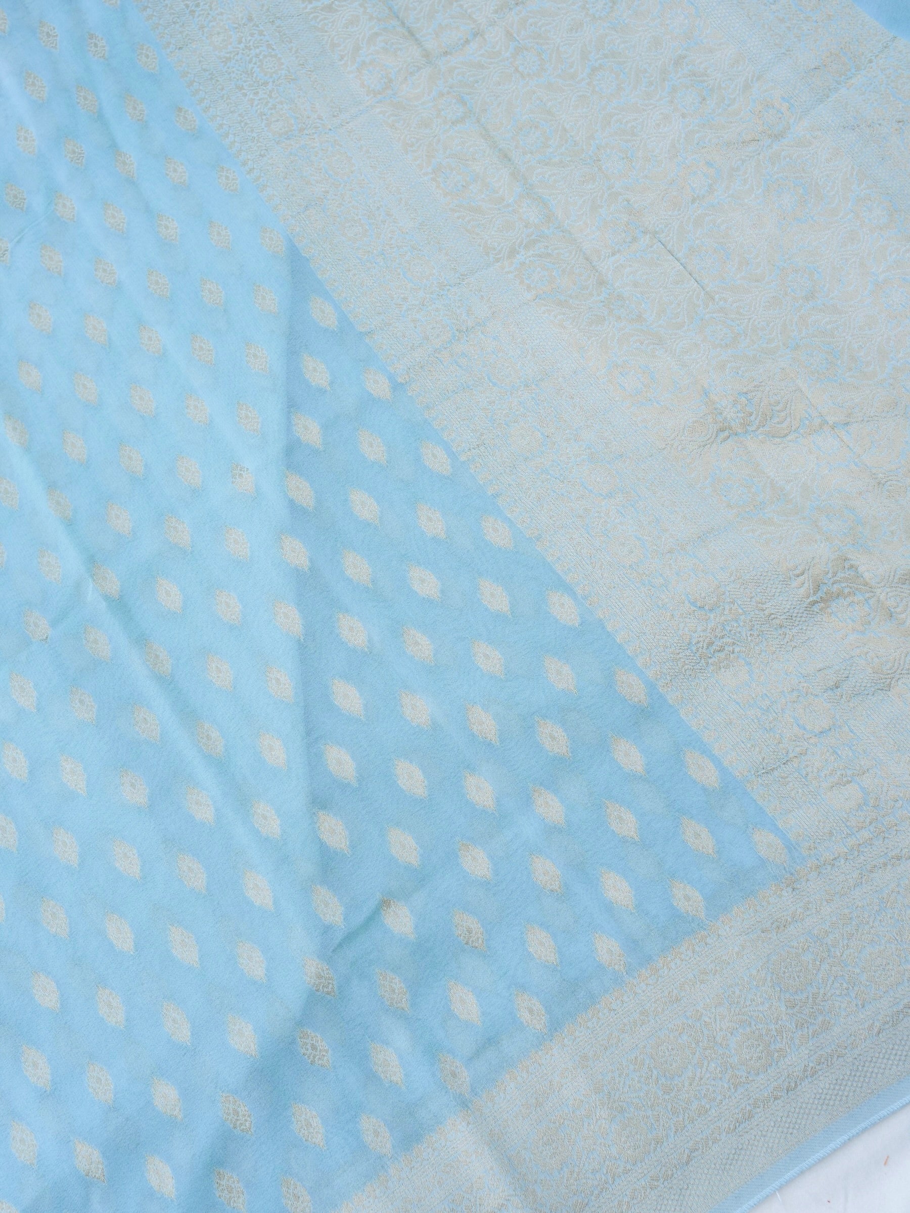 Sky Blue Georgette Silk Buti Banarasi Saree