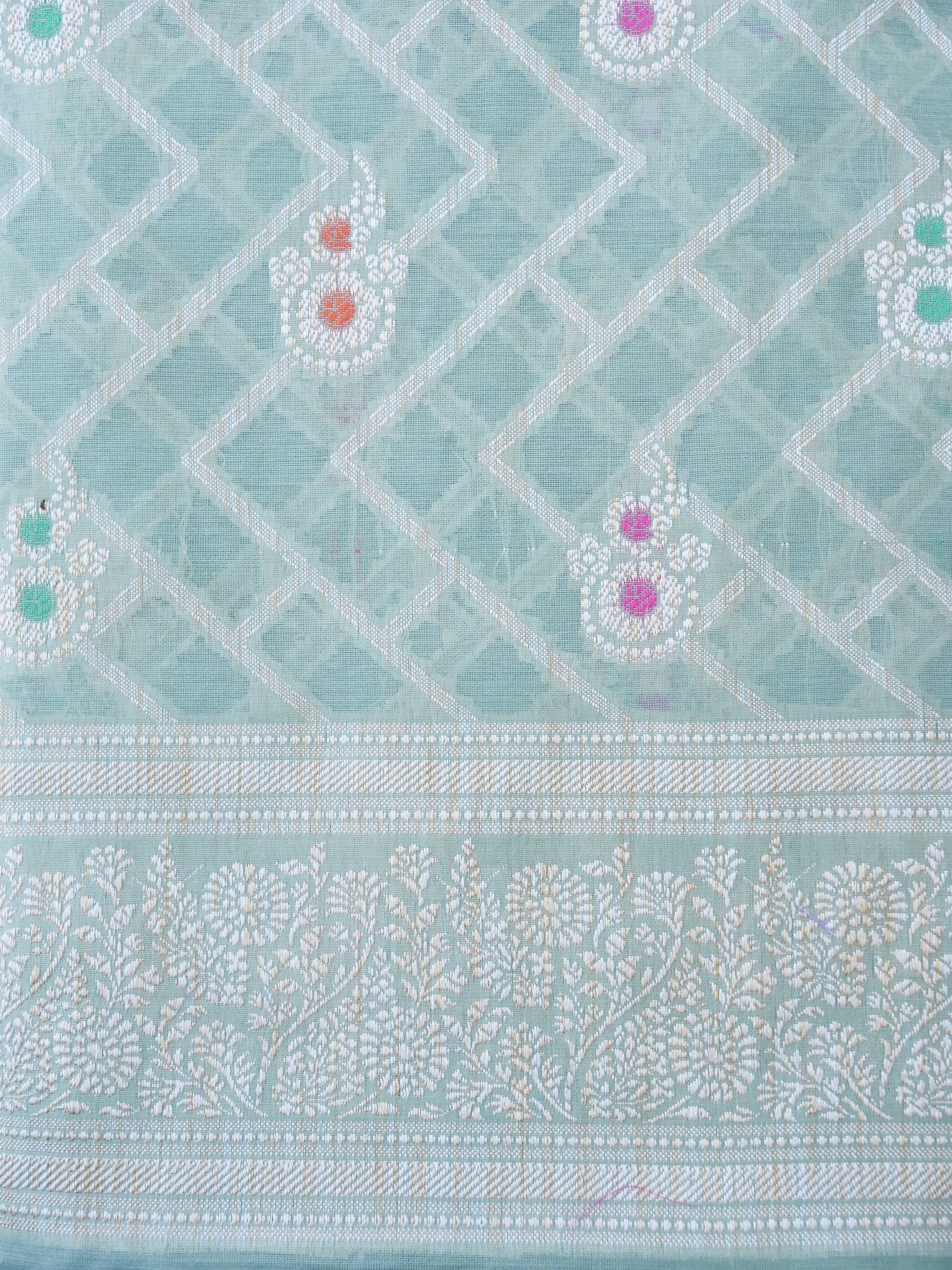 Green Banarasi Cotton Unstitched Suit Set