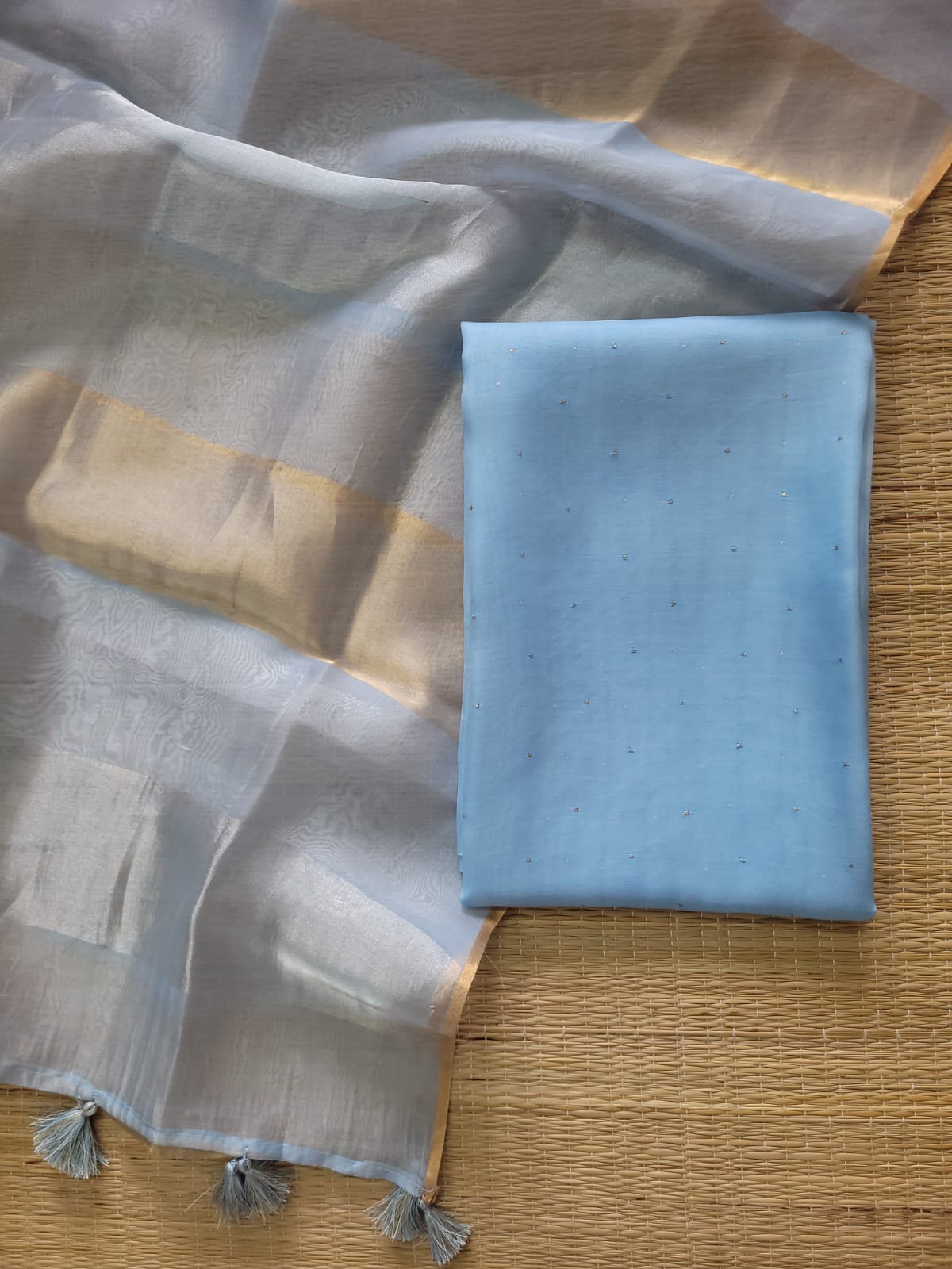 Sky Blue Pure Organza Silk Embroidery Suit Fabric