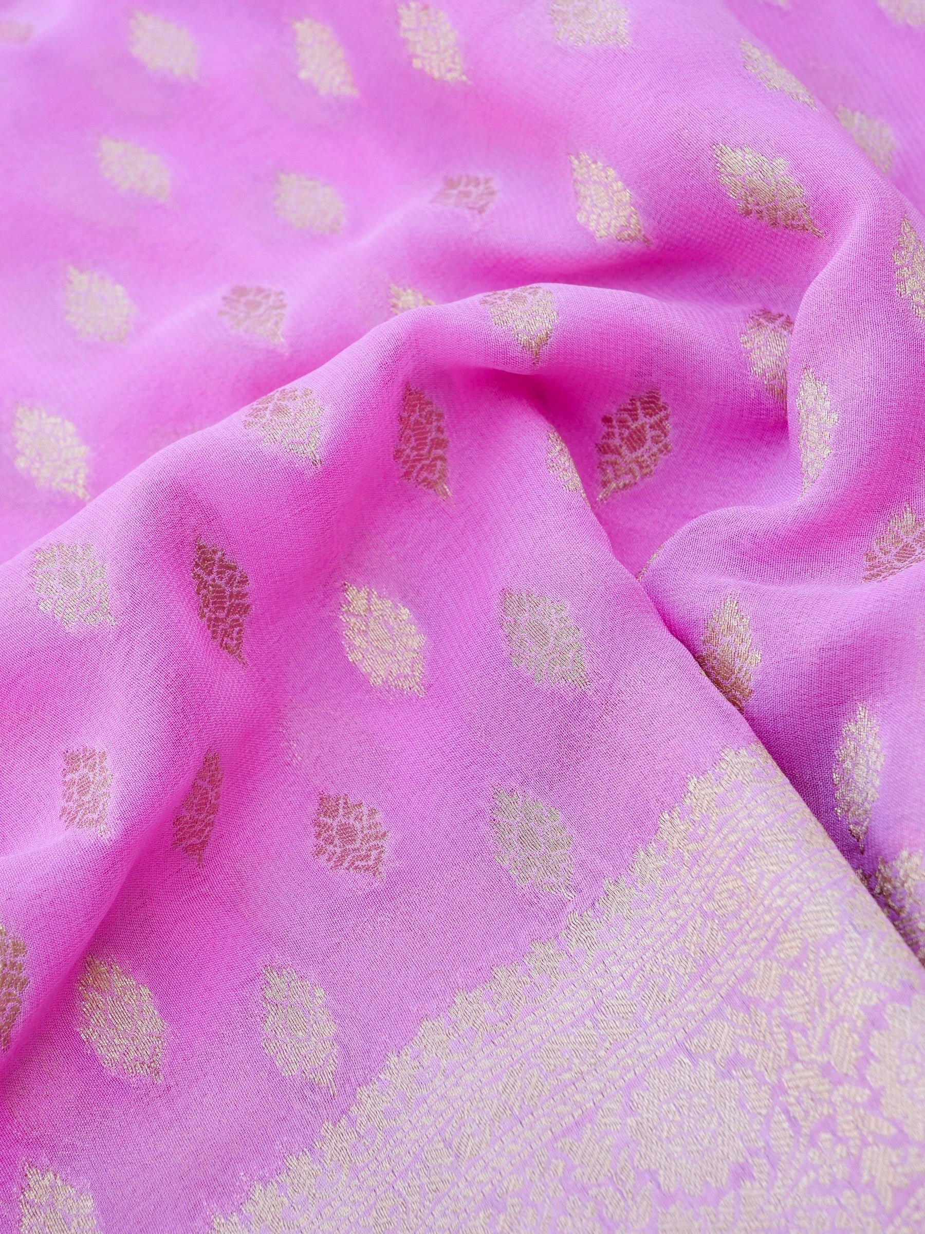 Pink Georgette Silk Buti Banarasi Saree