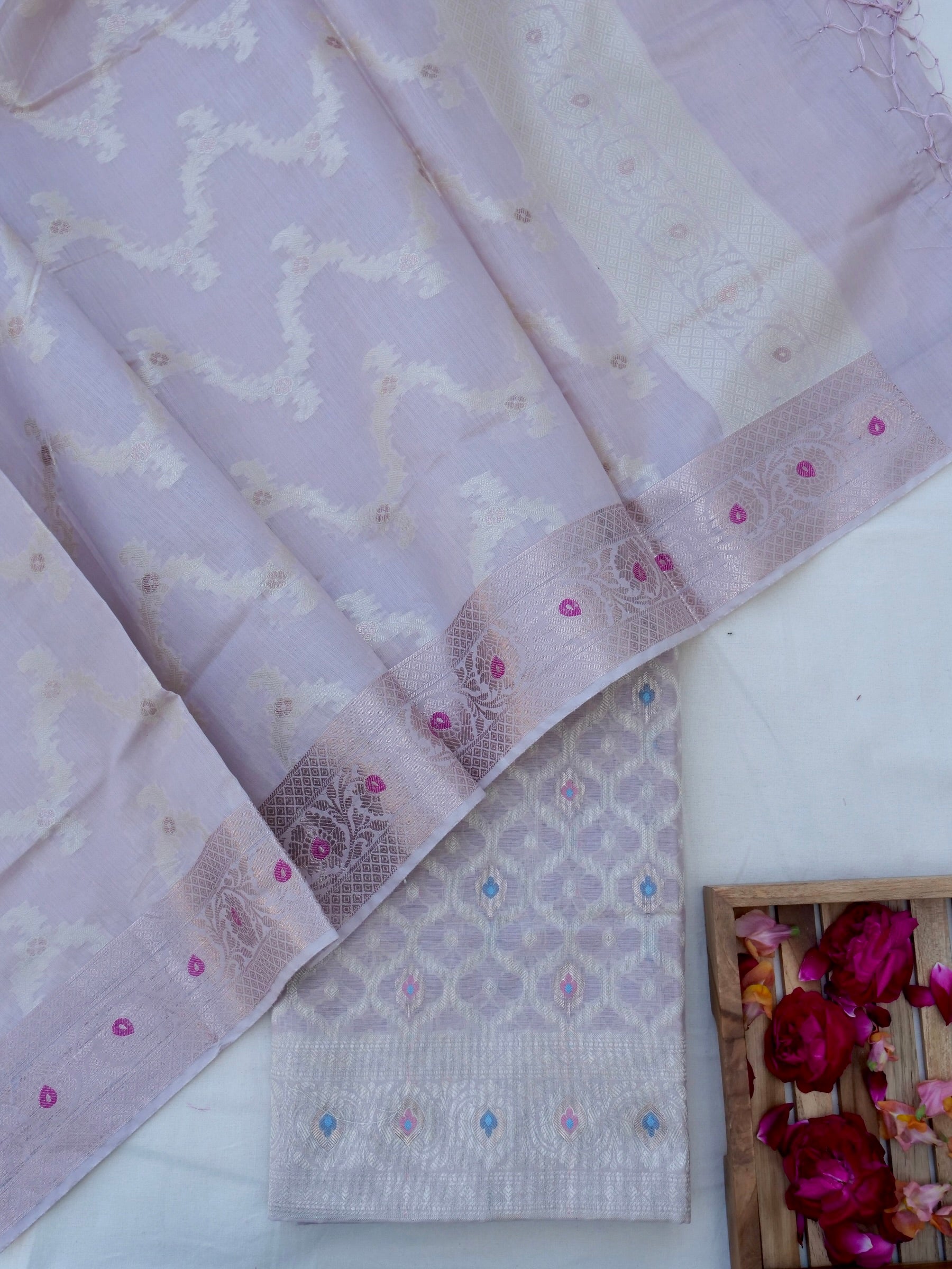 Mauve Banarasi Cotton Silk Unstitched Suit Set