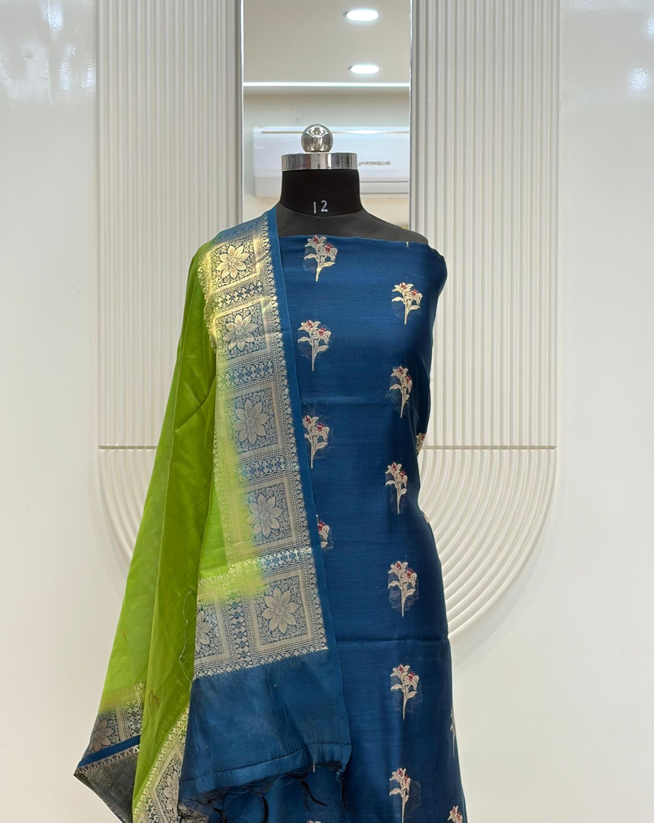 Blue Pure Chanderi Silk Buti Suit Fabric