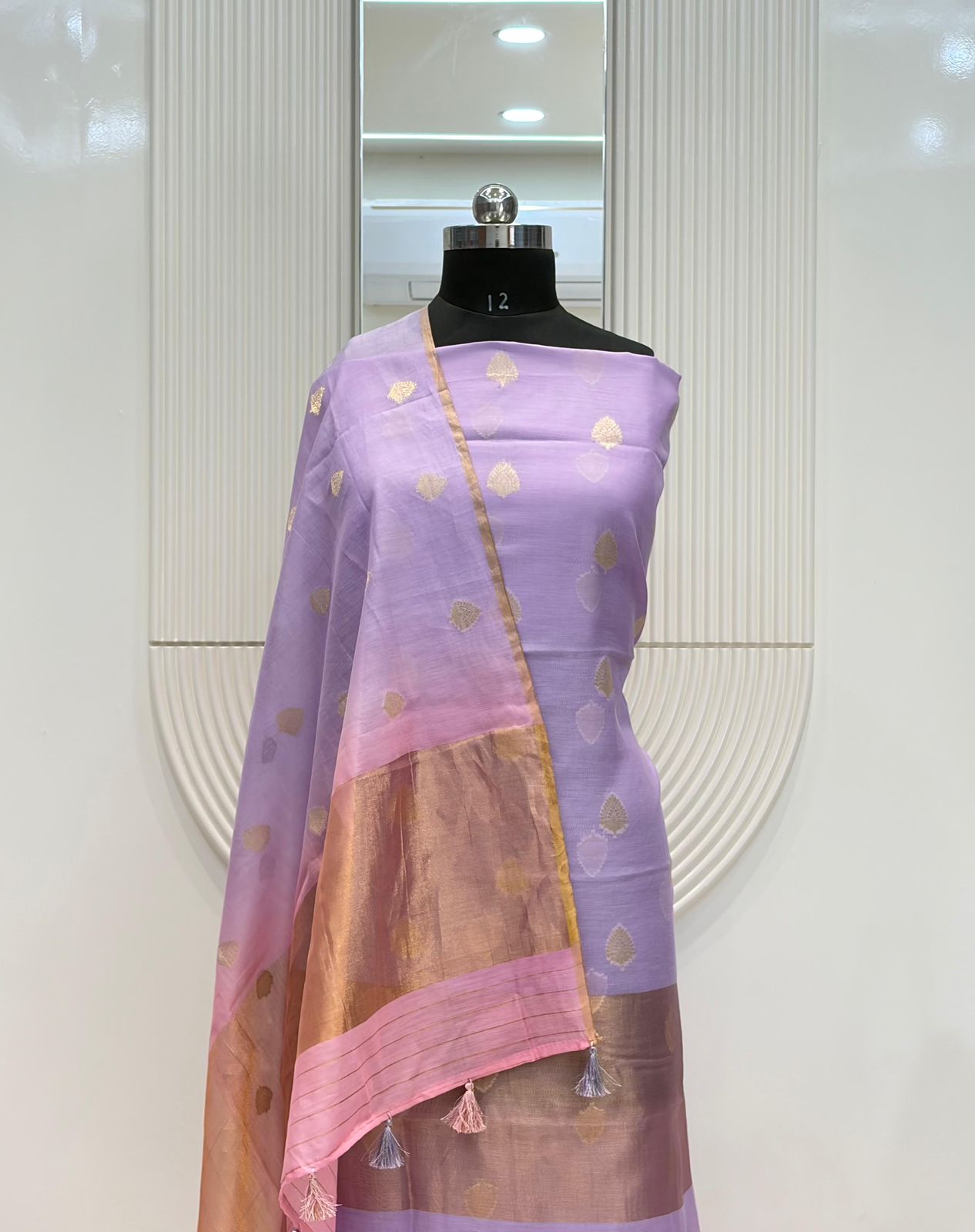 Purple Pure Chanderi Silk Zari Buti Suit Fabric