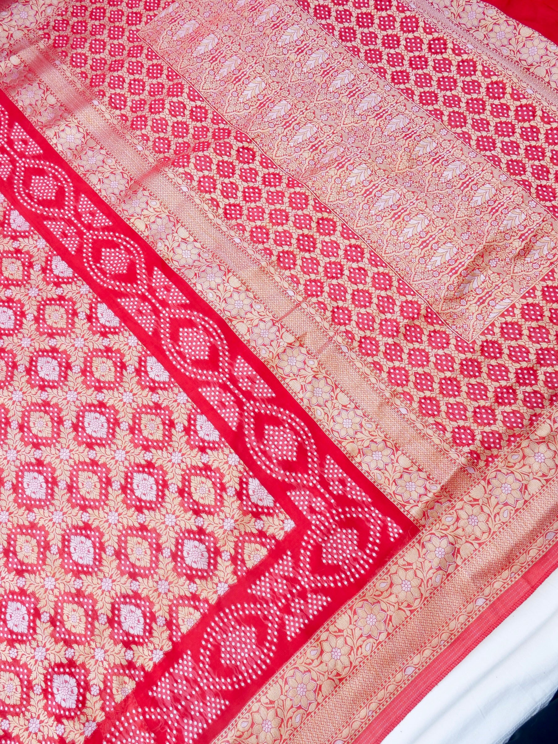 Red Bandhni Georgette Silk Banarasi Saree