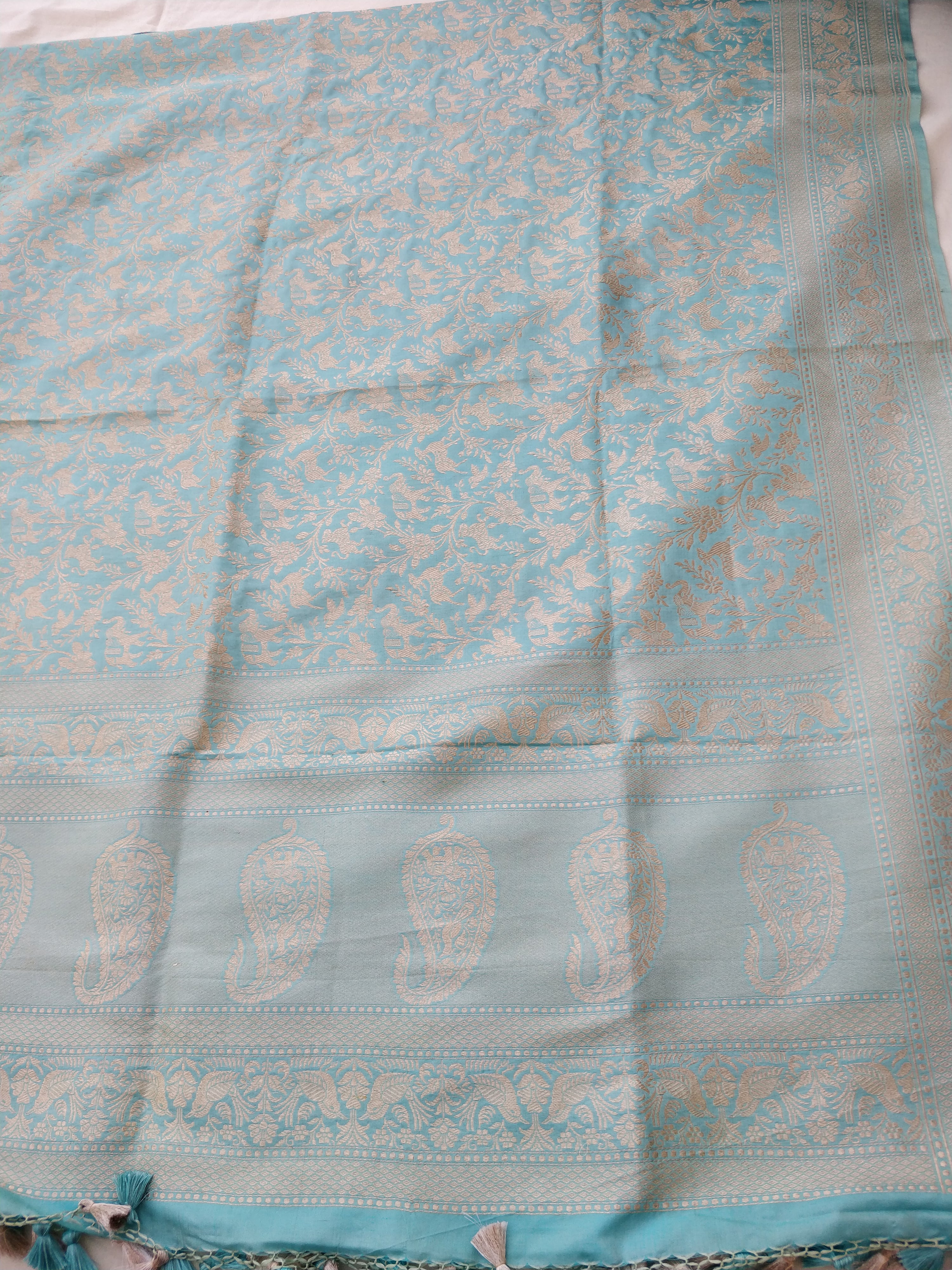 Light Blue Handwoven Shikargah Pure Silk Banarasi Dupatta
