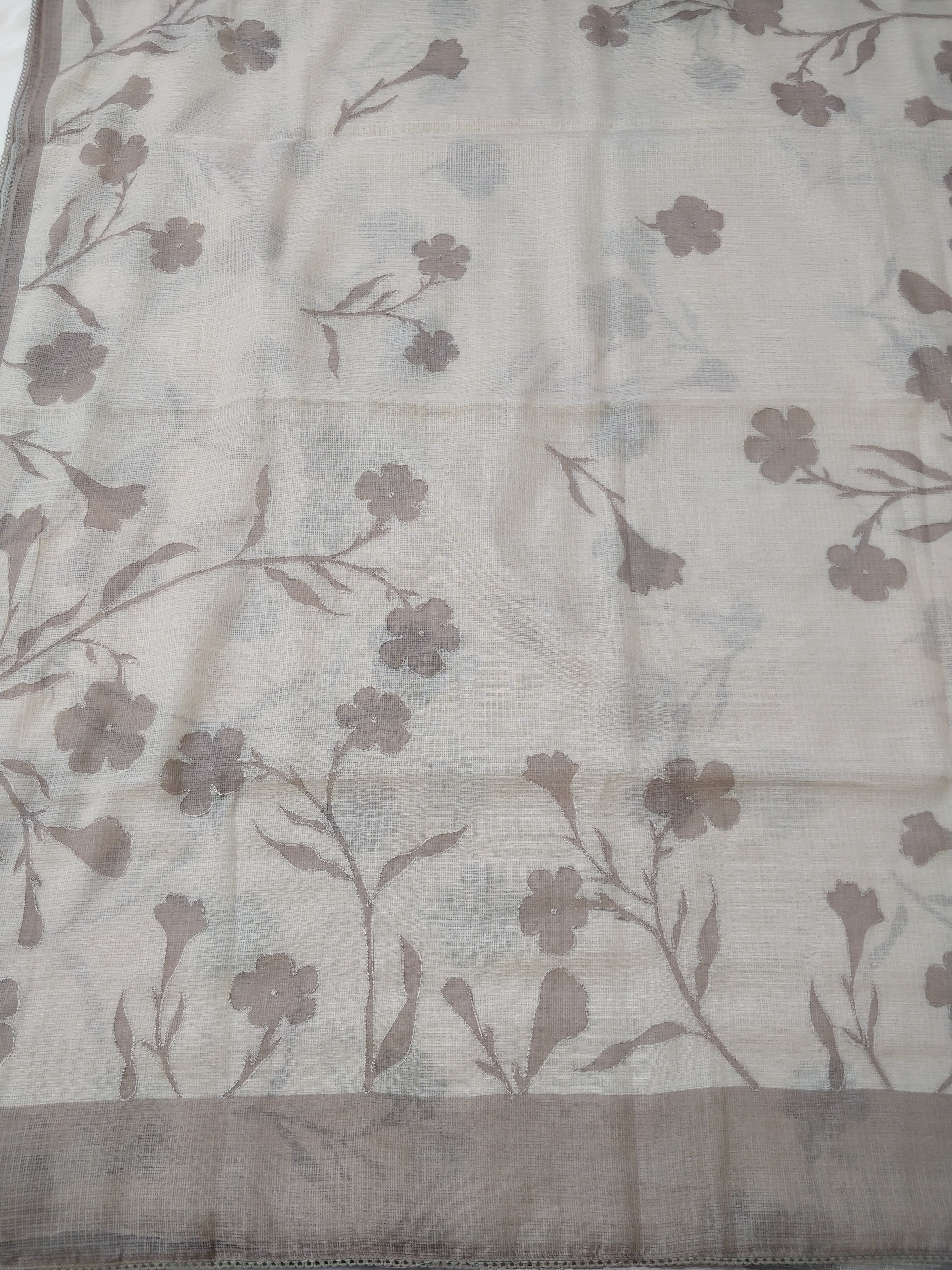 Ivory Kota Silk Digital Print With Embroidery Banarasi Saree