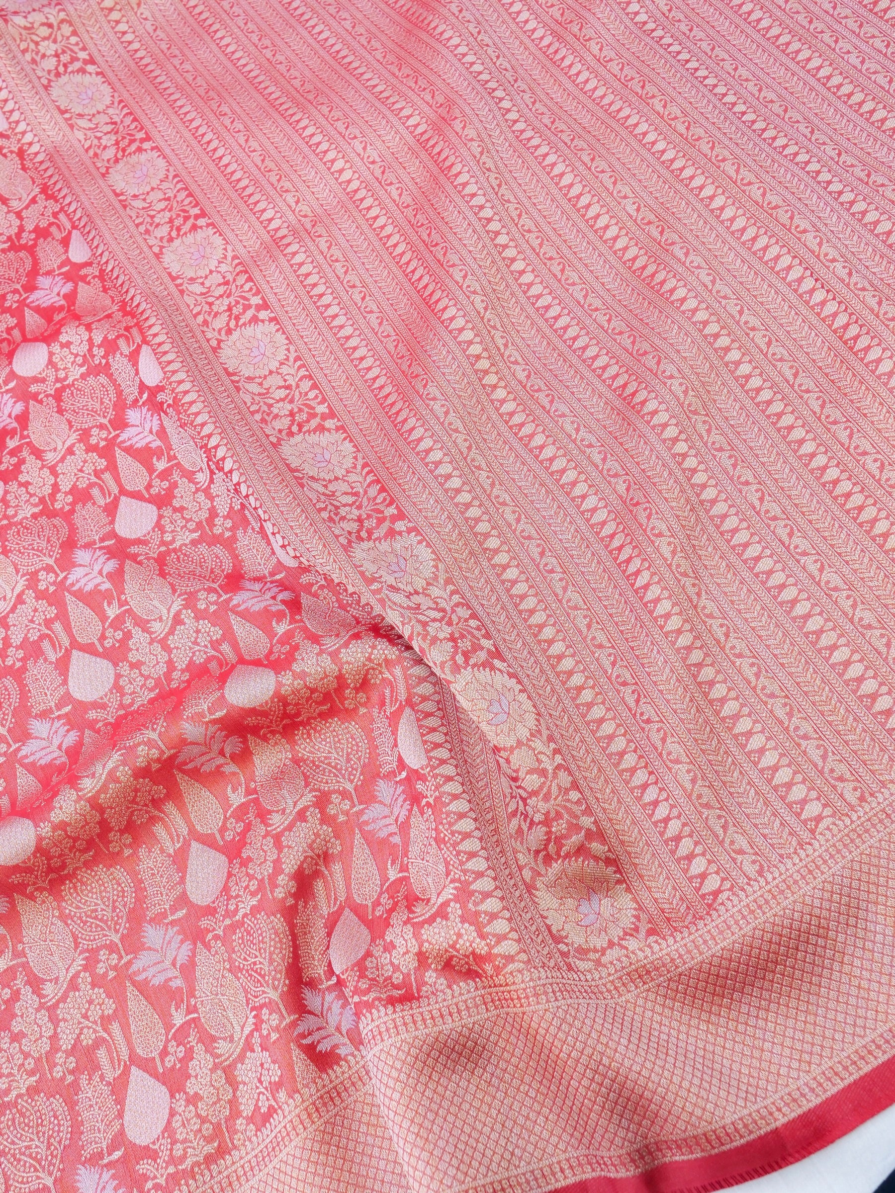 Red Silk Tissue Jangla Banarasi Saree