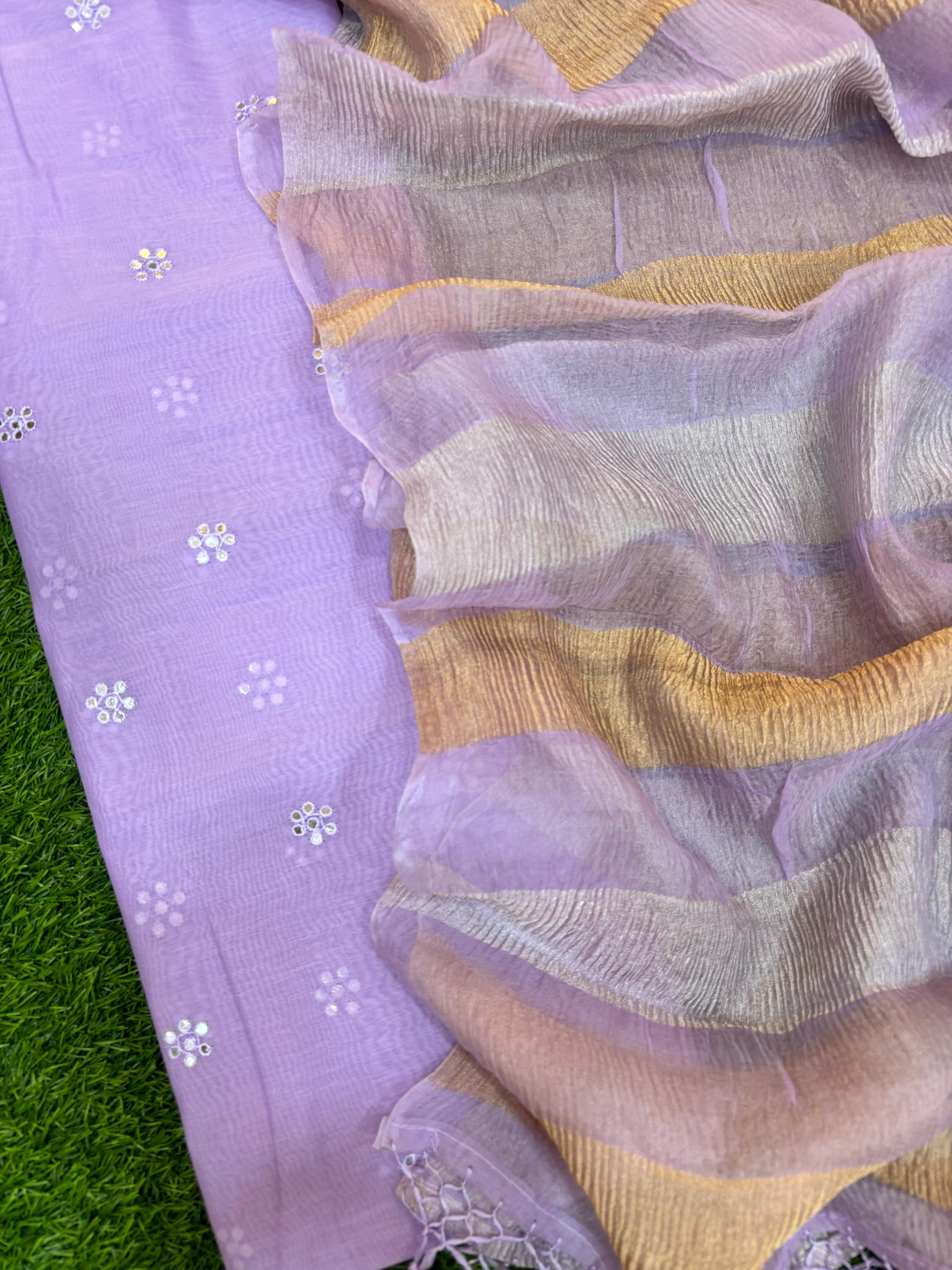 Purple Mul Chanderi Silk Buti Suit Set