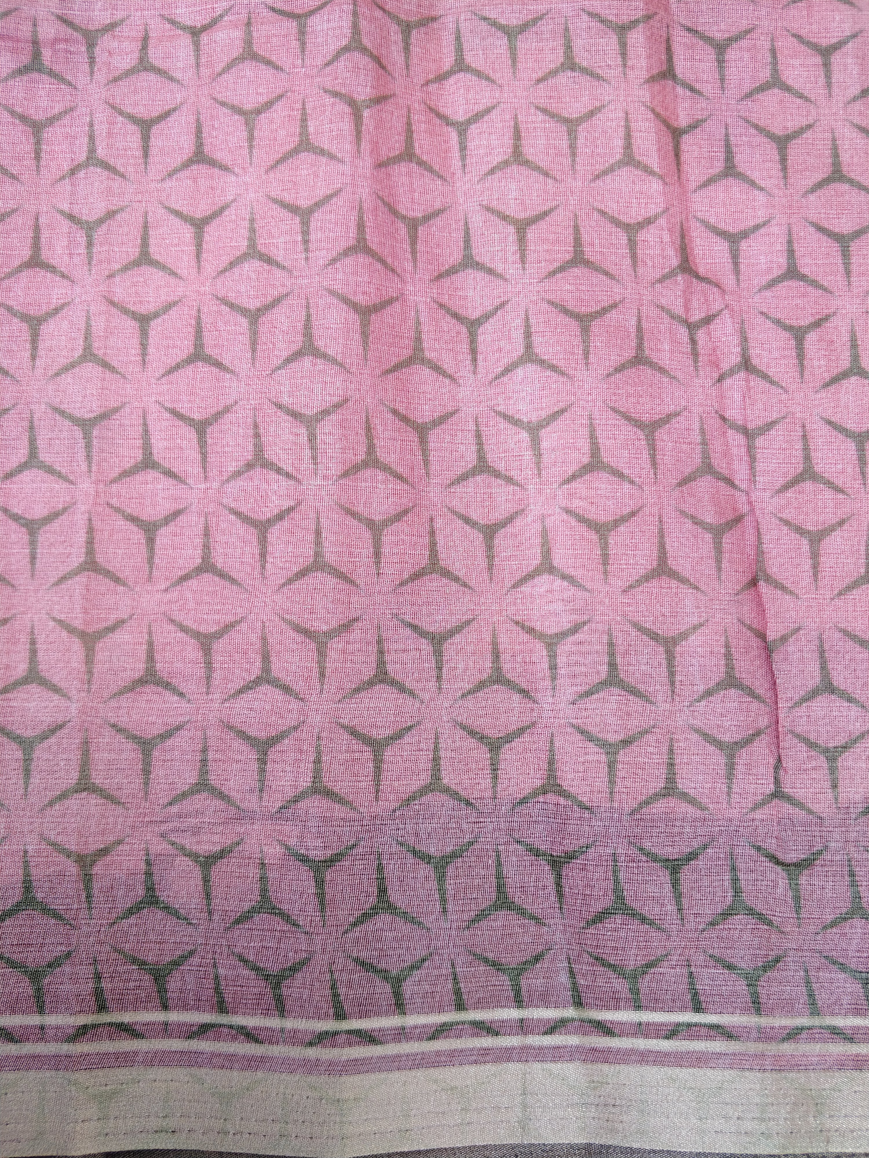 Pink Organza Silk Butterfly Print Banarasi Saree