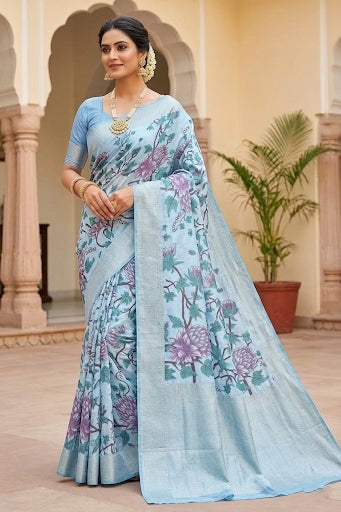Sky Blue Soft Silk Banarasi Saree