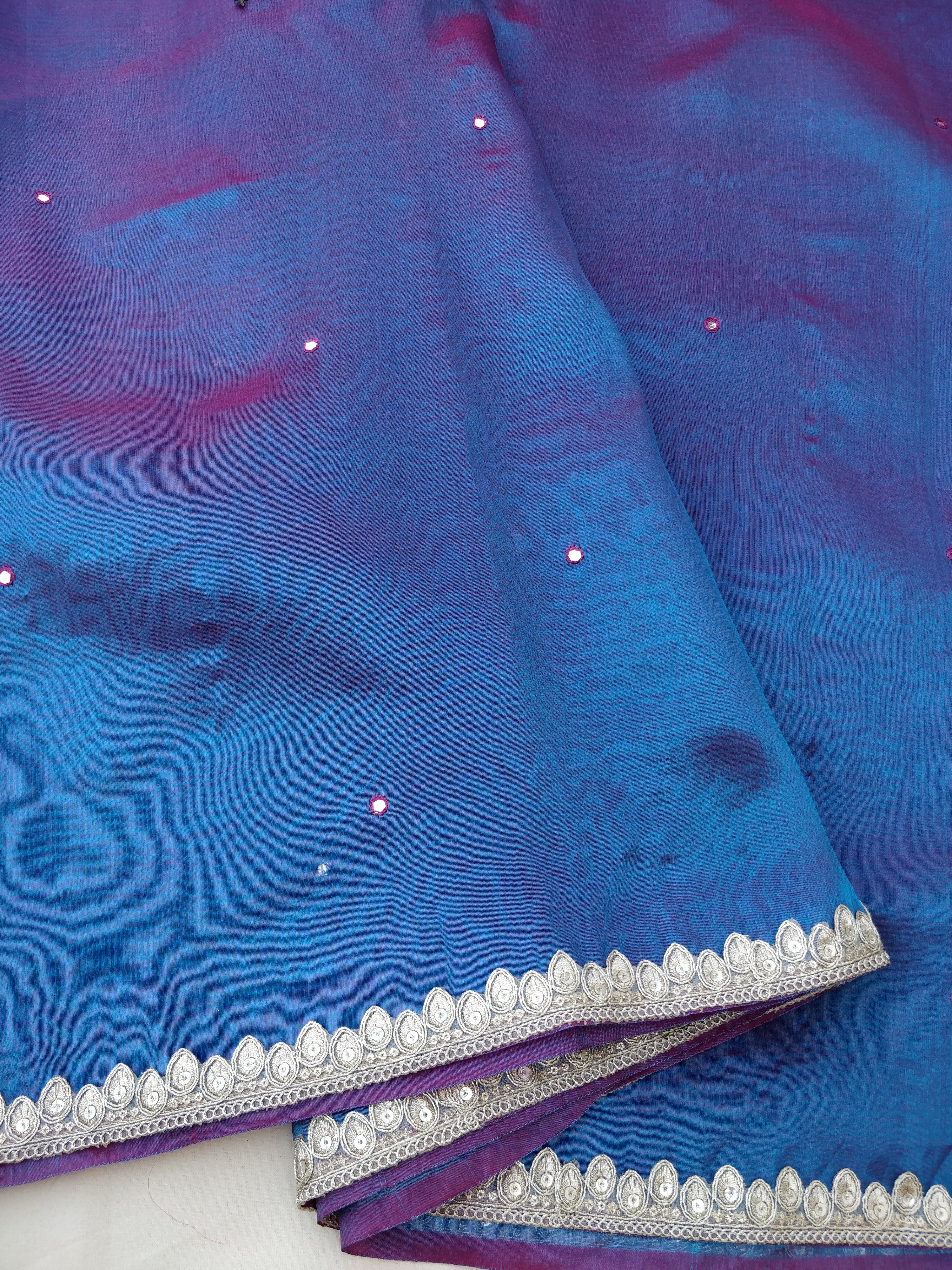 Peacock Blue Tissue Silk Saree with Lace Border